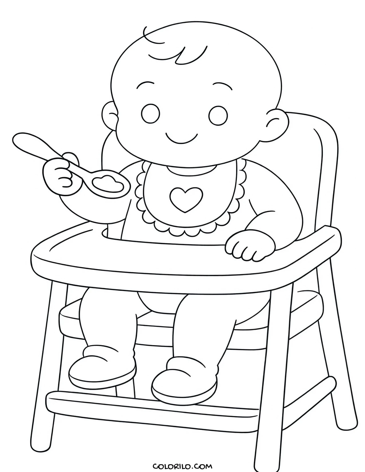 A baby eating in a highchair coloring page
