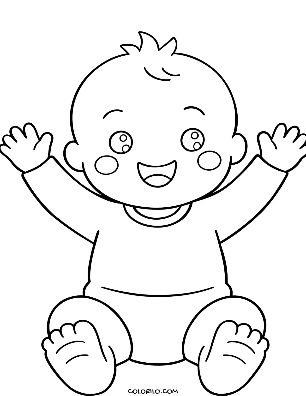 A baby with both hands in the air coloring page
