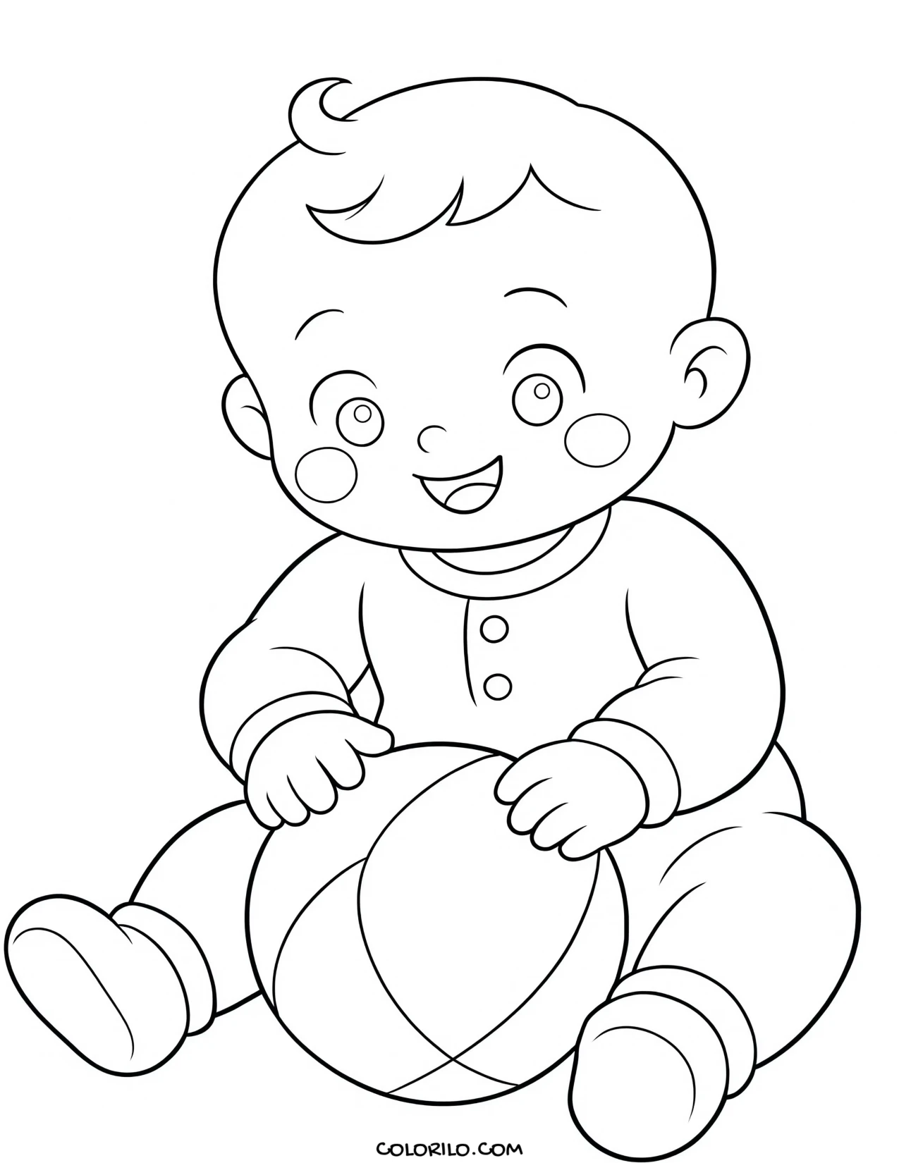 A baby holding a ball coloring page
