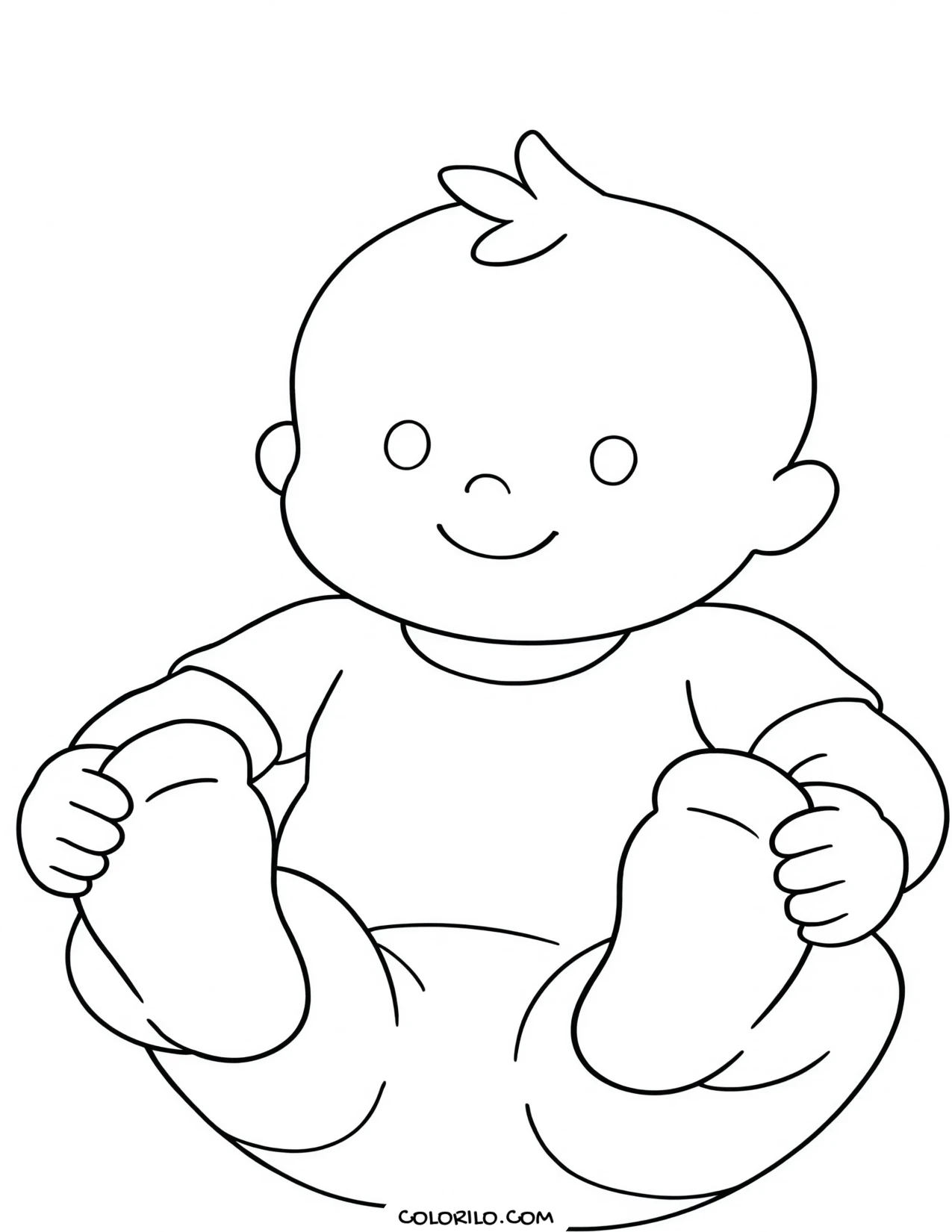 A baby holding onto its own feet coloring page