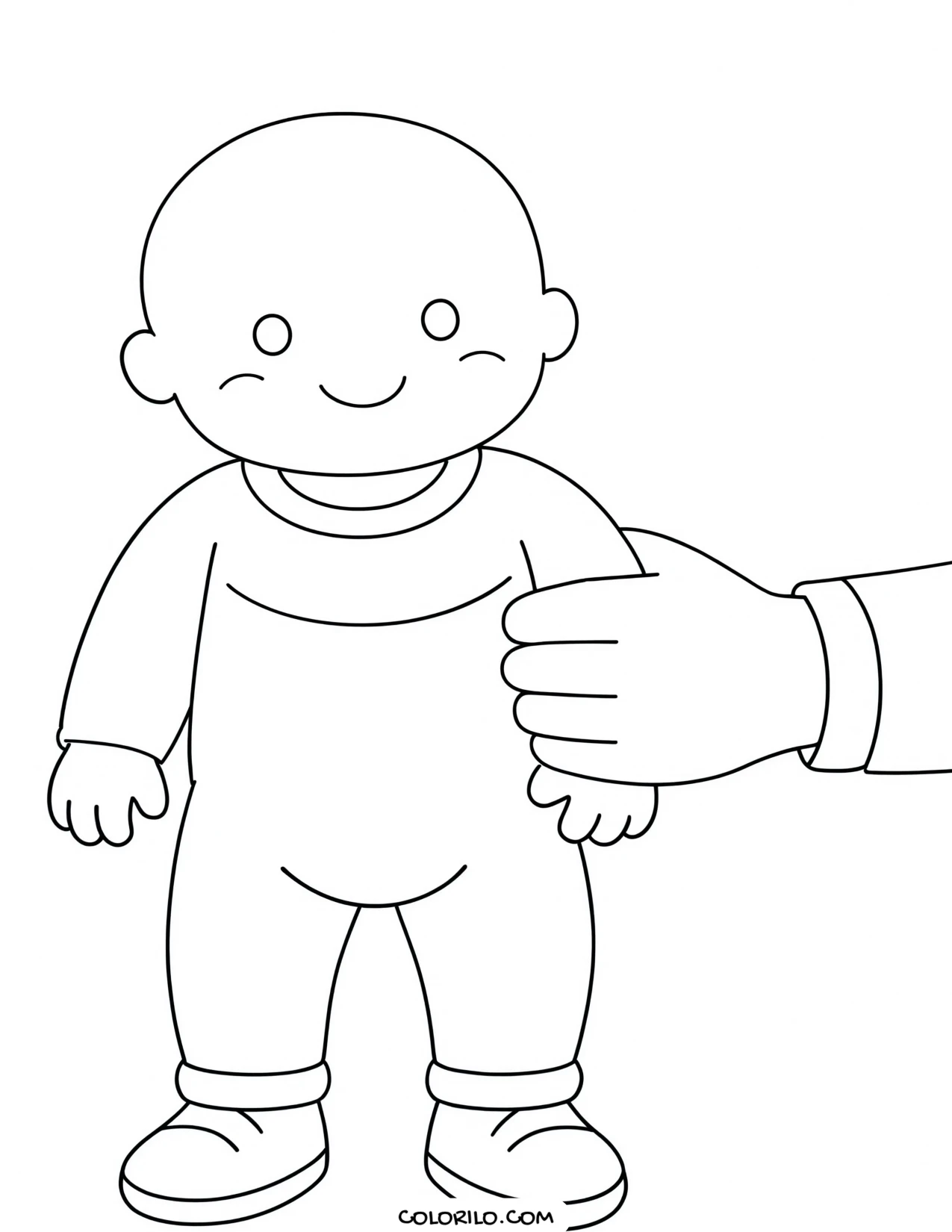 A baby holding a grown-up's hand coloring page