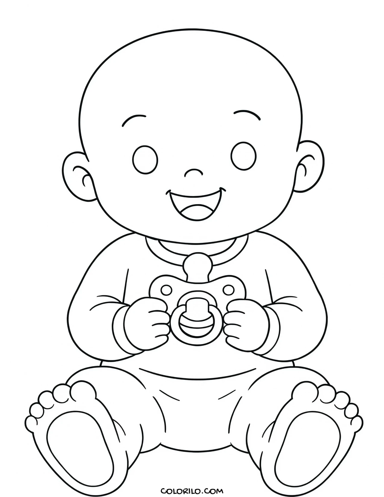 A baby holding its dummy coloring page