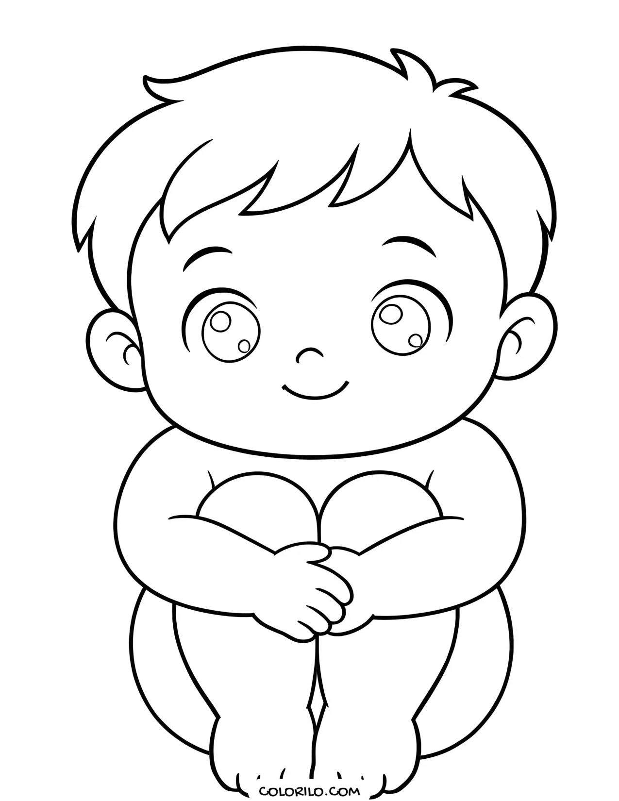 A baby sitting hugging its knees coloring page