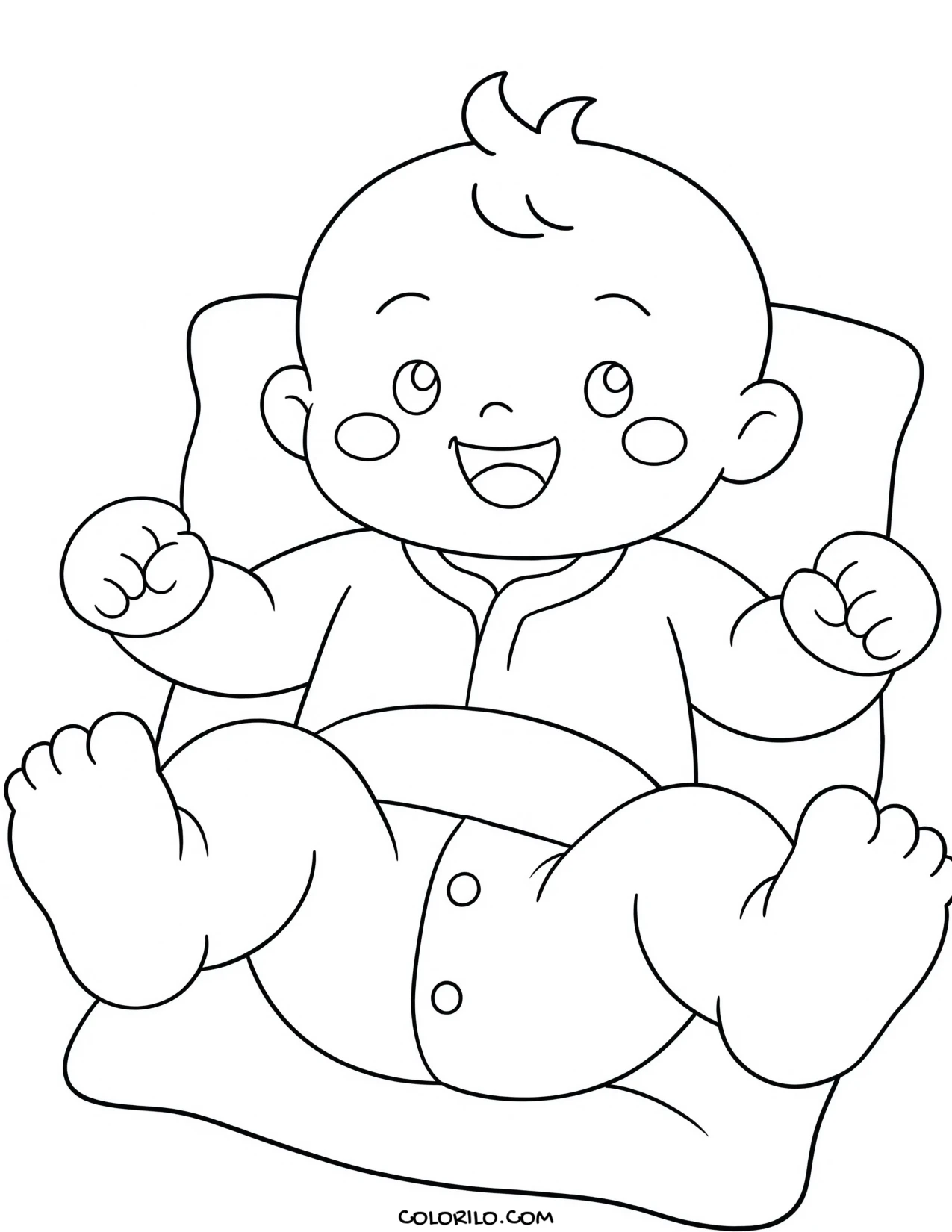 A baby lying down kicking its legs coloring page