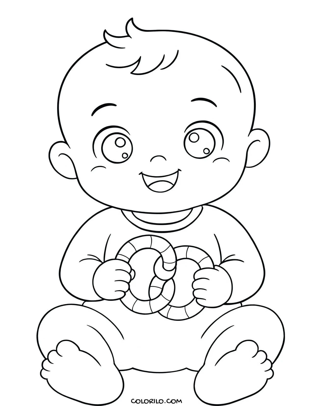 A baby playing with stacking rings coloring page
