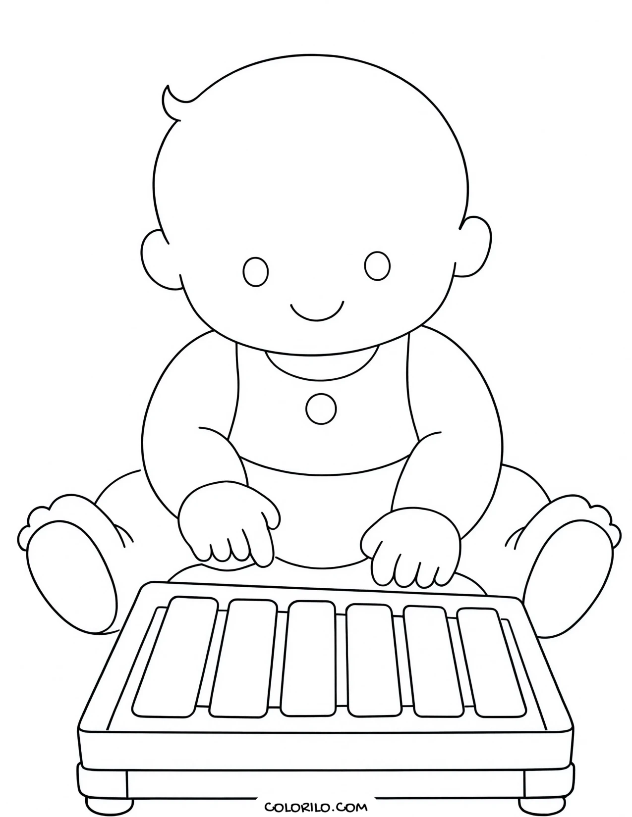 A baby playing a toy xylophone coloring page