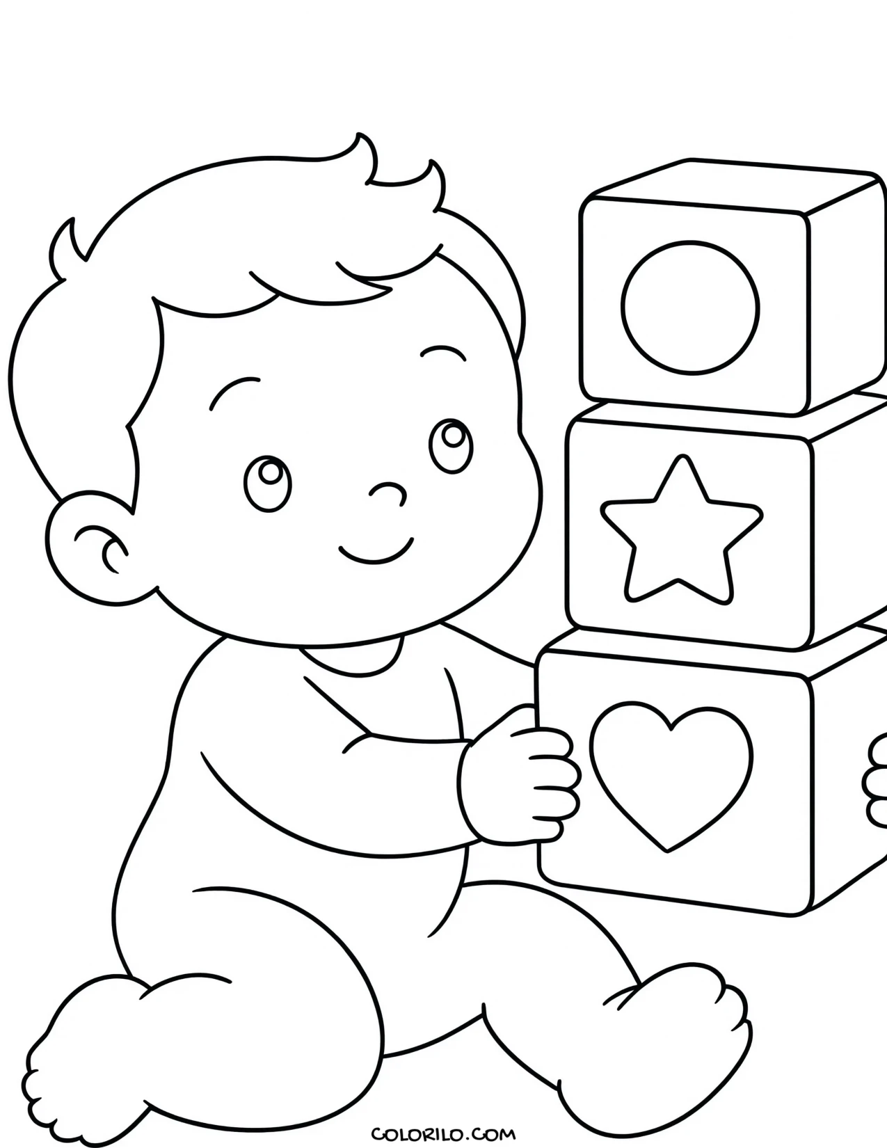 A baby stacking building blocks coloring page