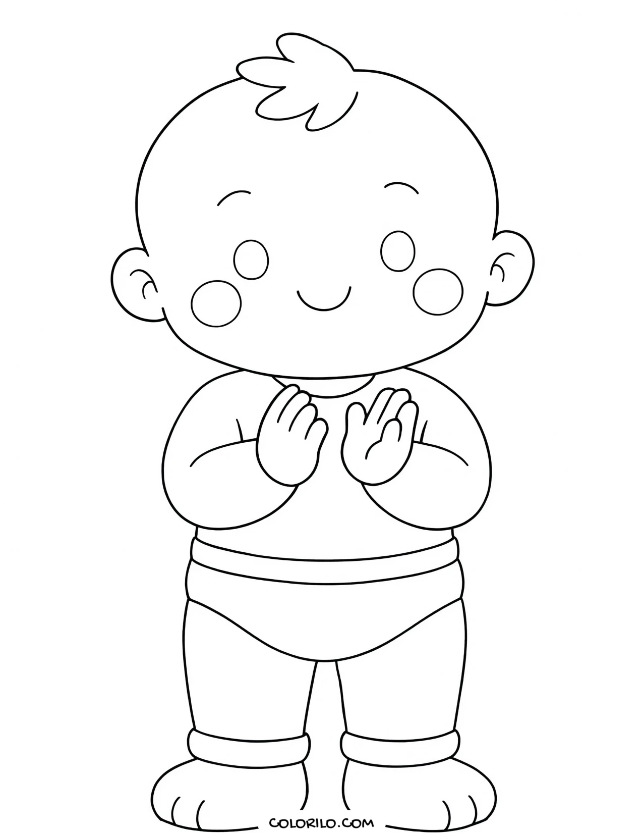 A baby standing up and clapping coloring page