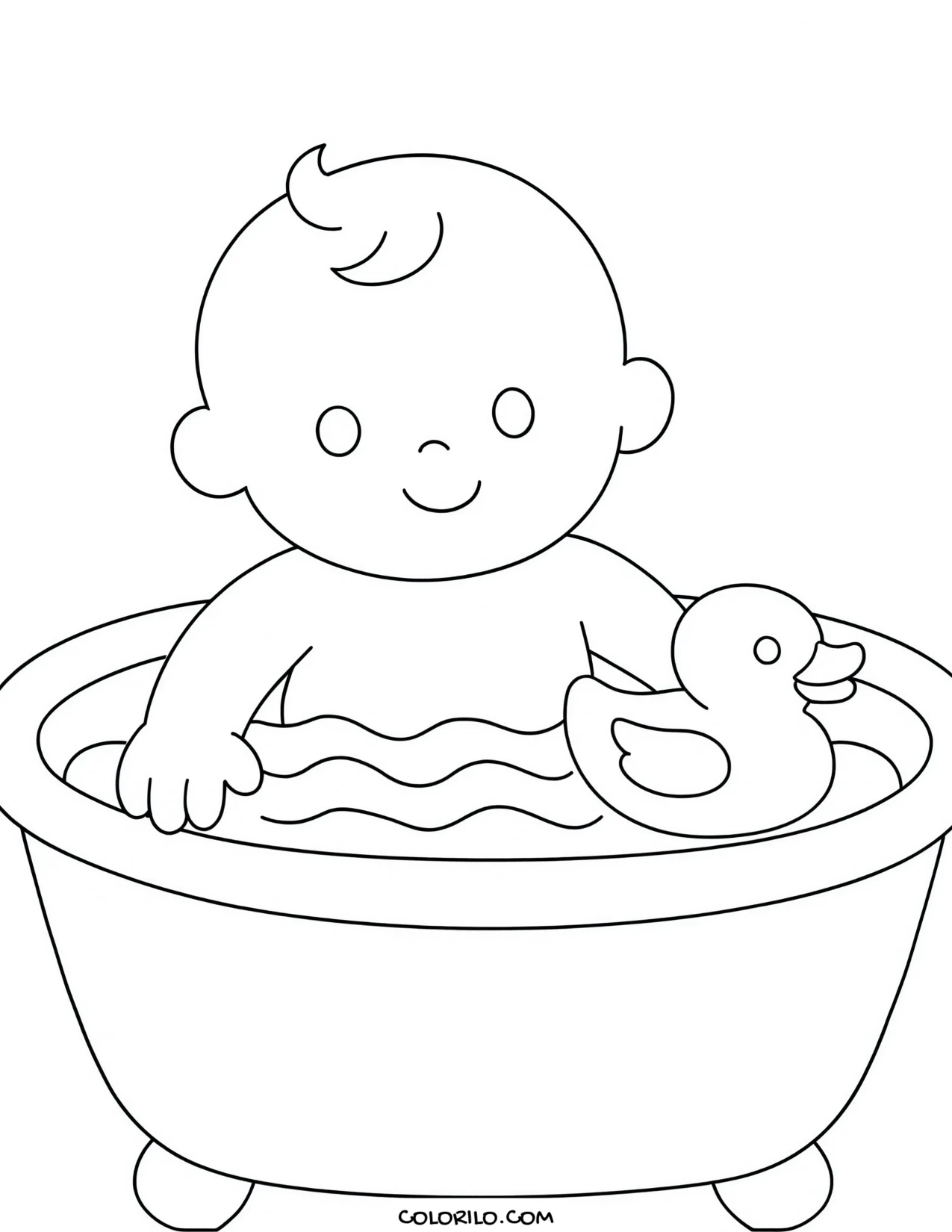 A baby in the bath coloring page