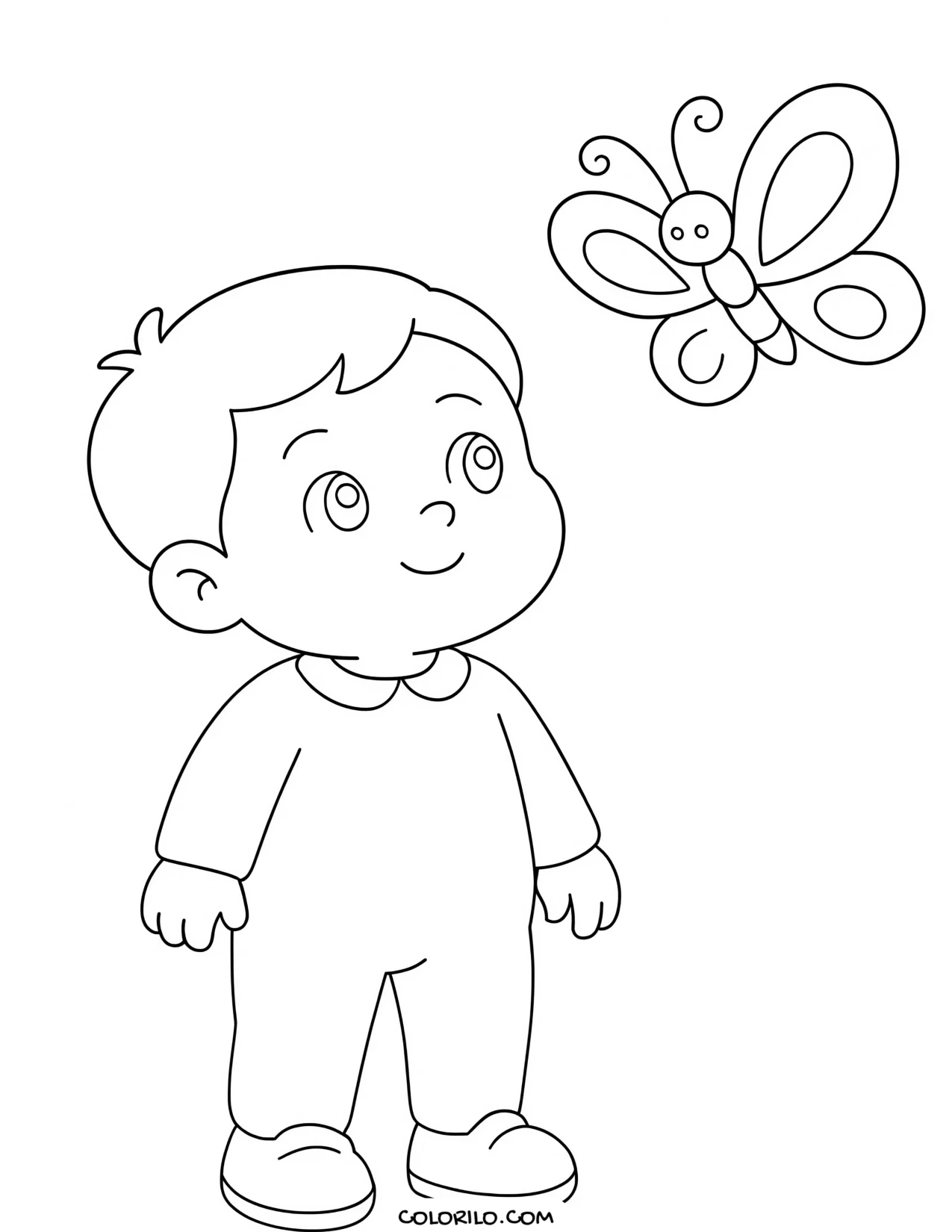 A baby watching a butterfly coloring page