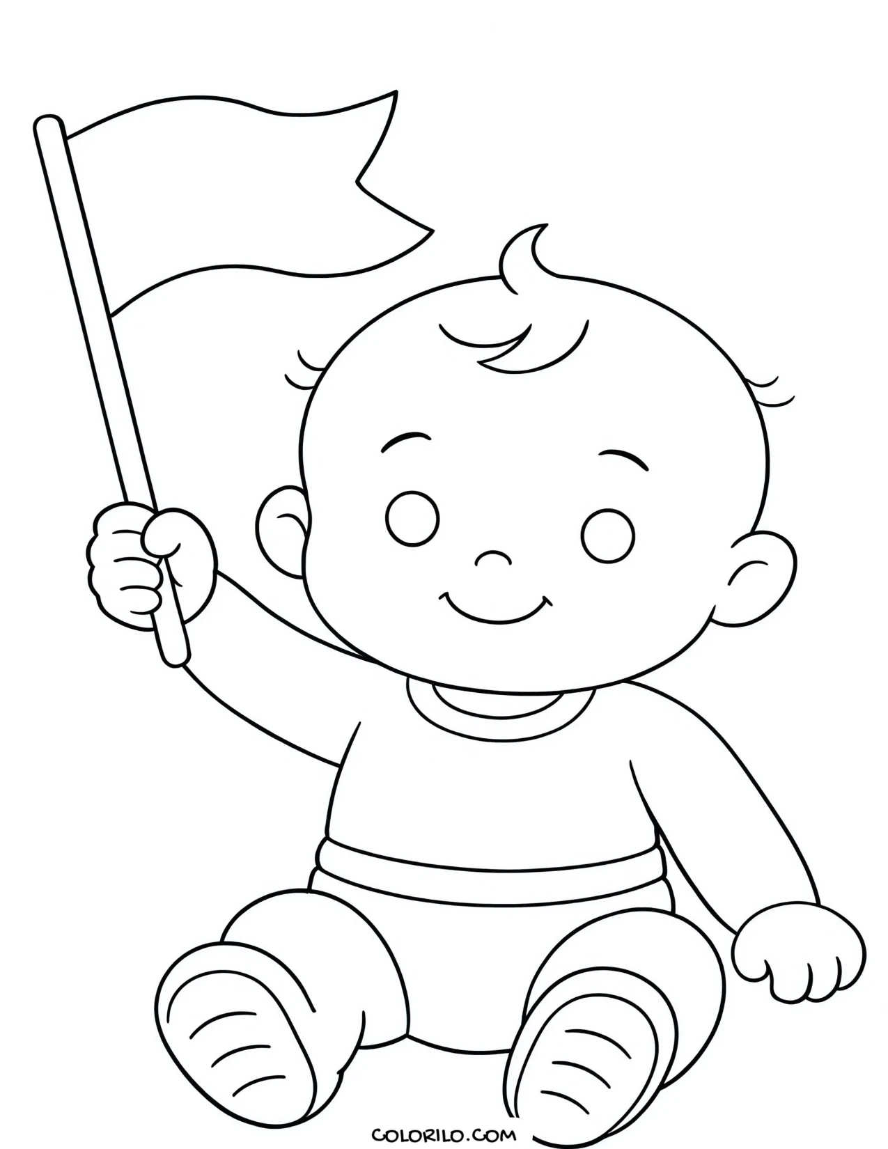 A baby waving a small flag coloring page