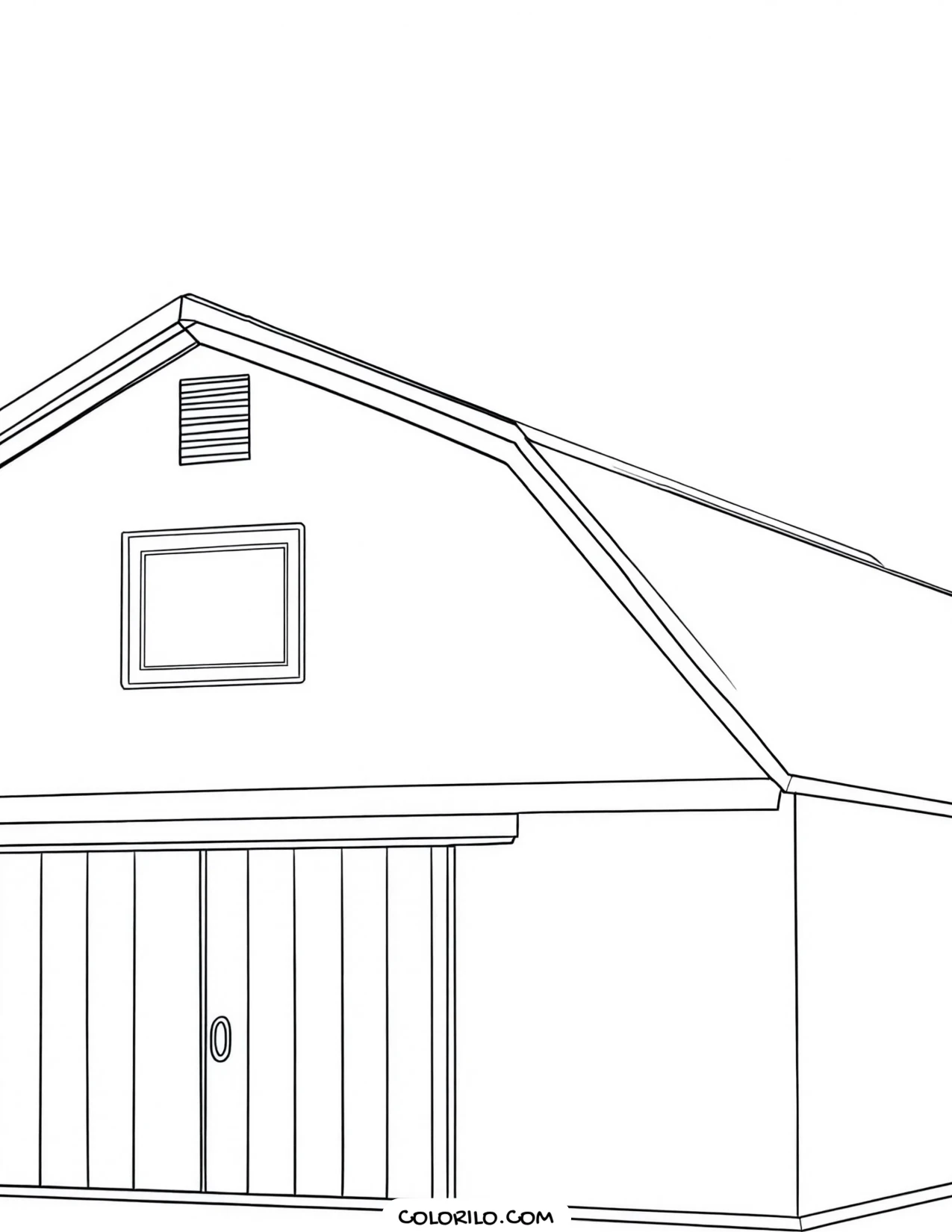 A barn with sliding doors and a peaked roof coloring page