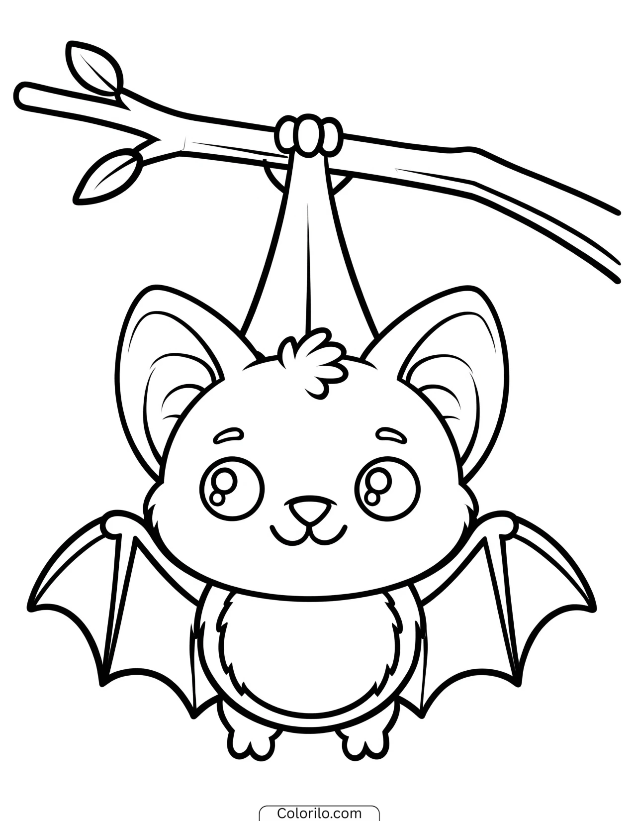 Bat hanging upside down from a branch coloring page