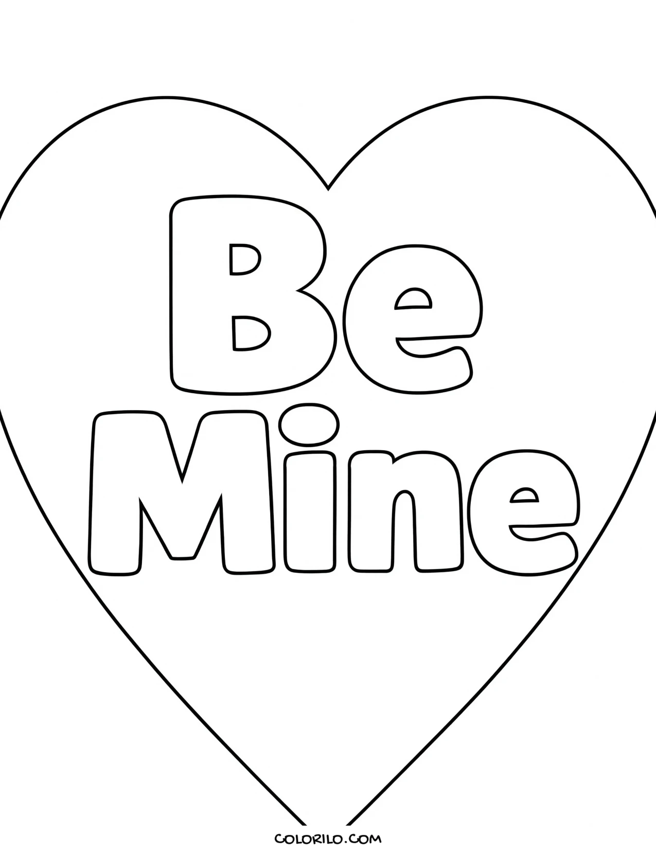 A heart reading Be Mine coloring page