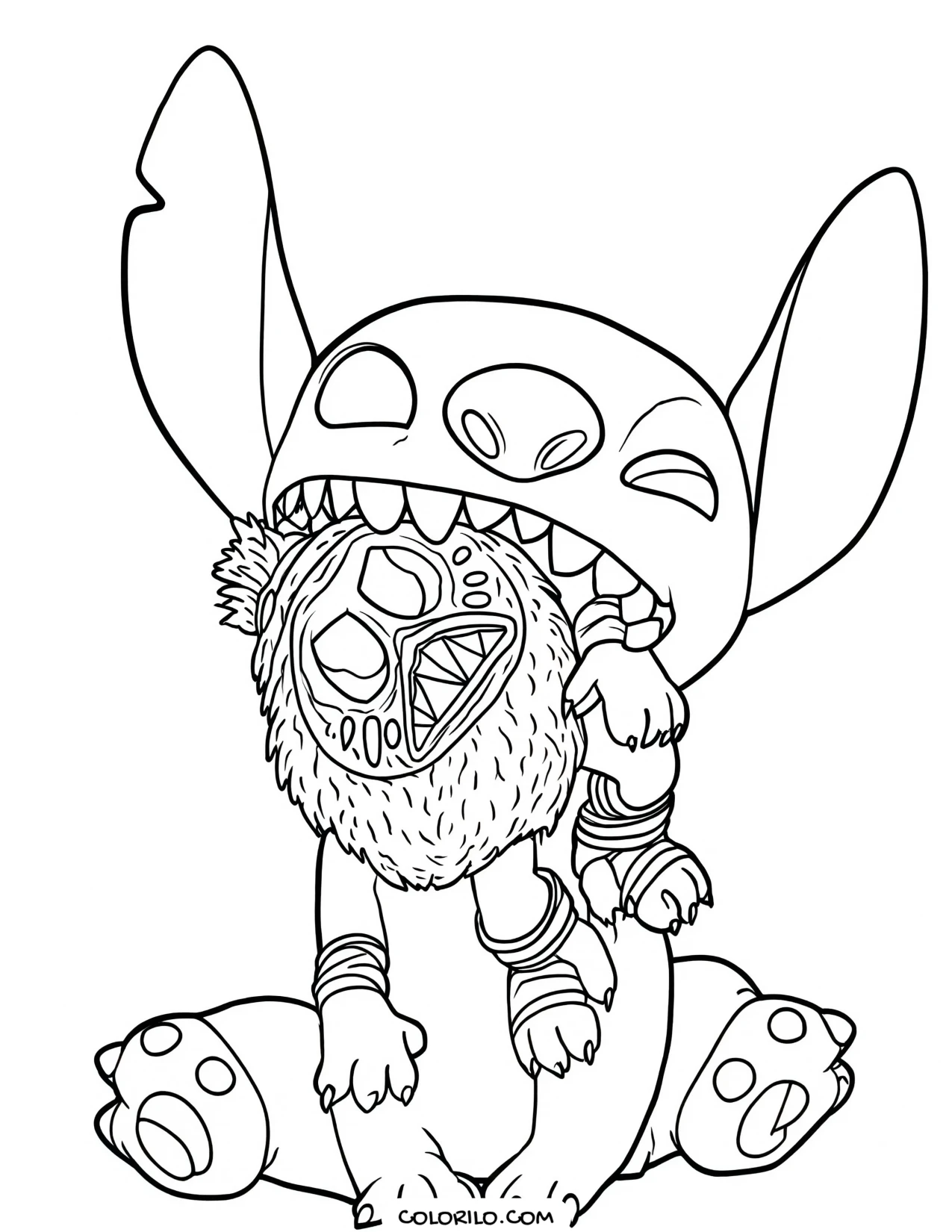 Stitch at the beach with a coconut and snorkel mask coloring page