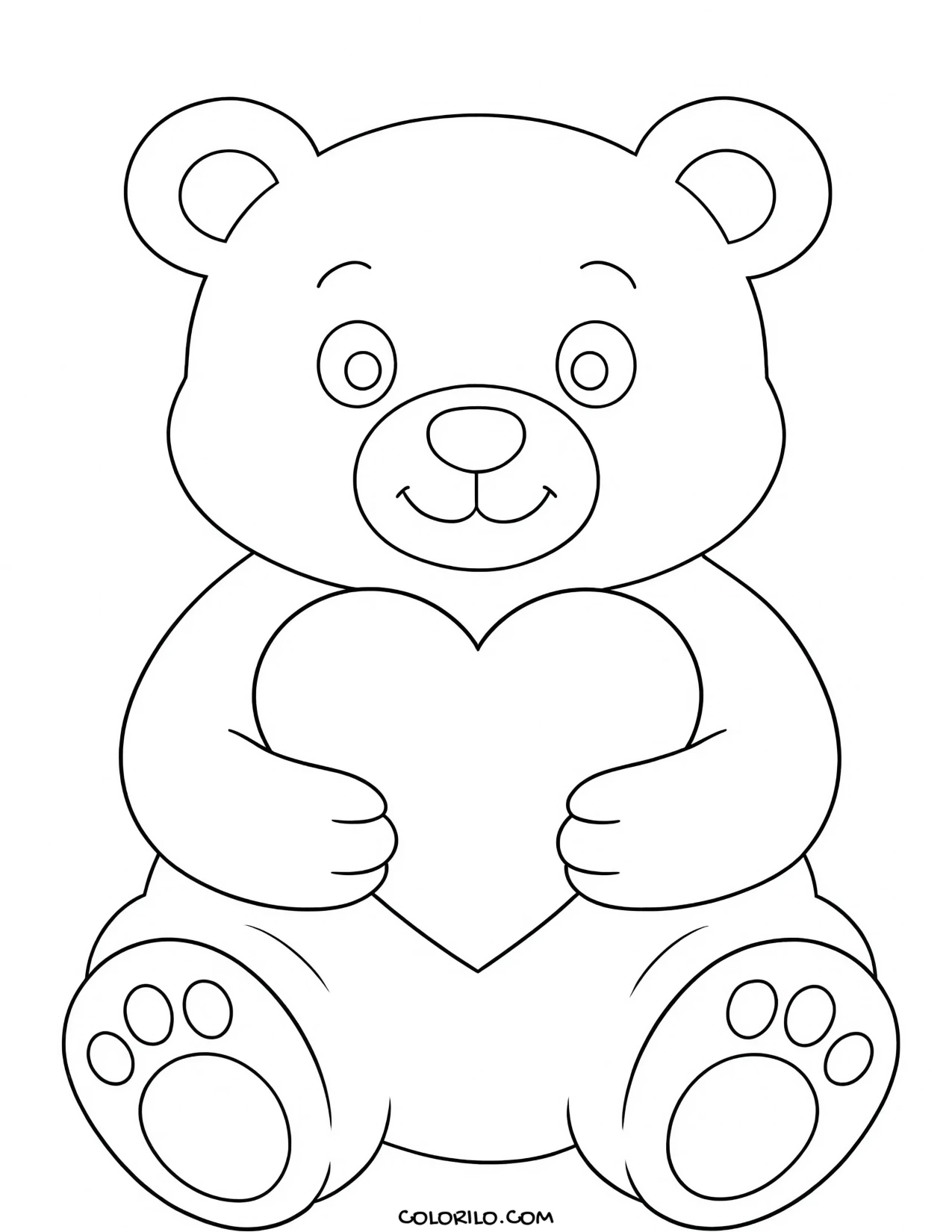 A bear holding a heart coloring page