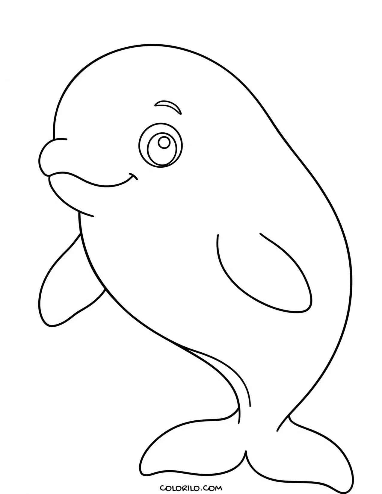 A beluga whale with its rounded face coloring page