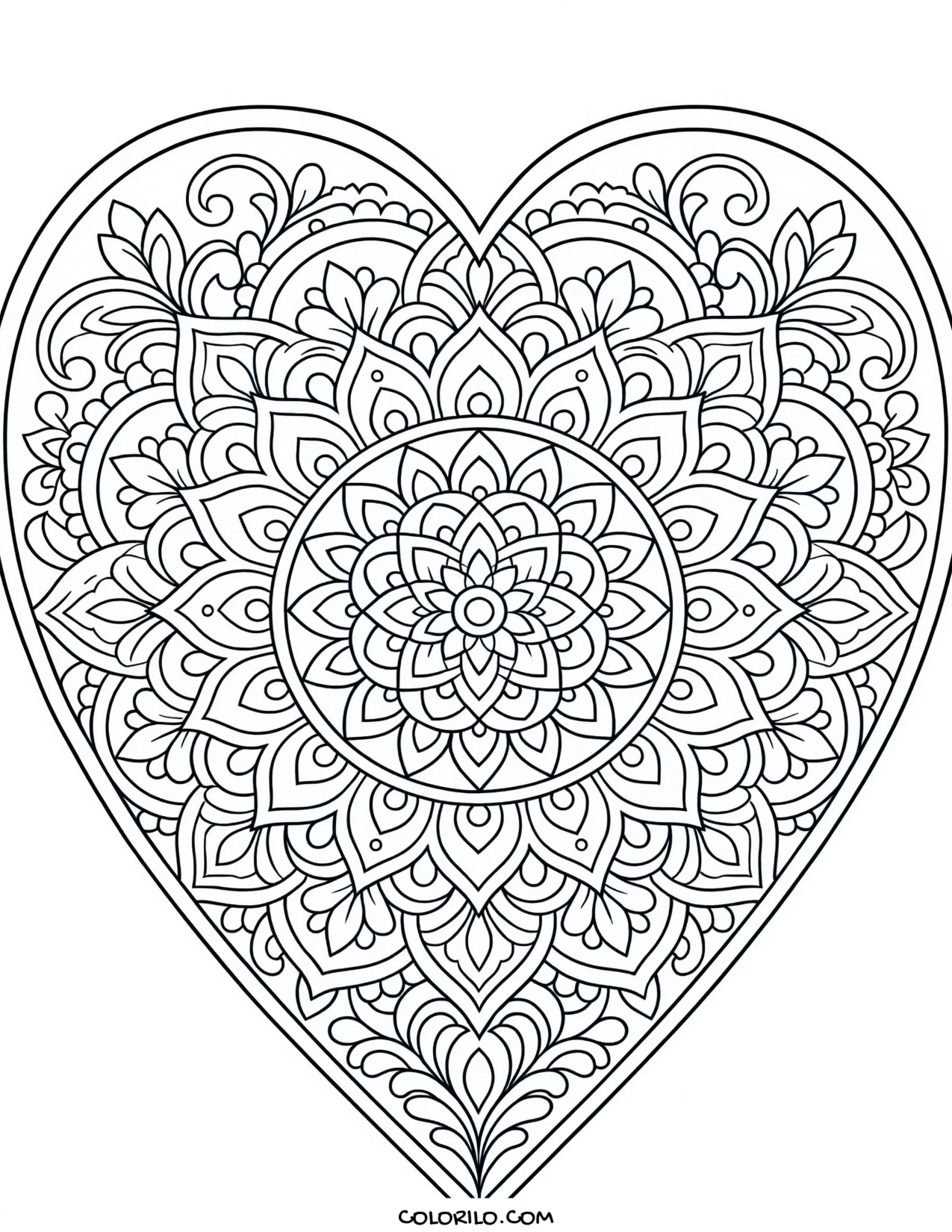 A heart made of birds and leaves coloring page