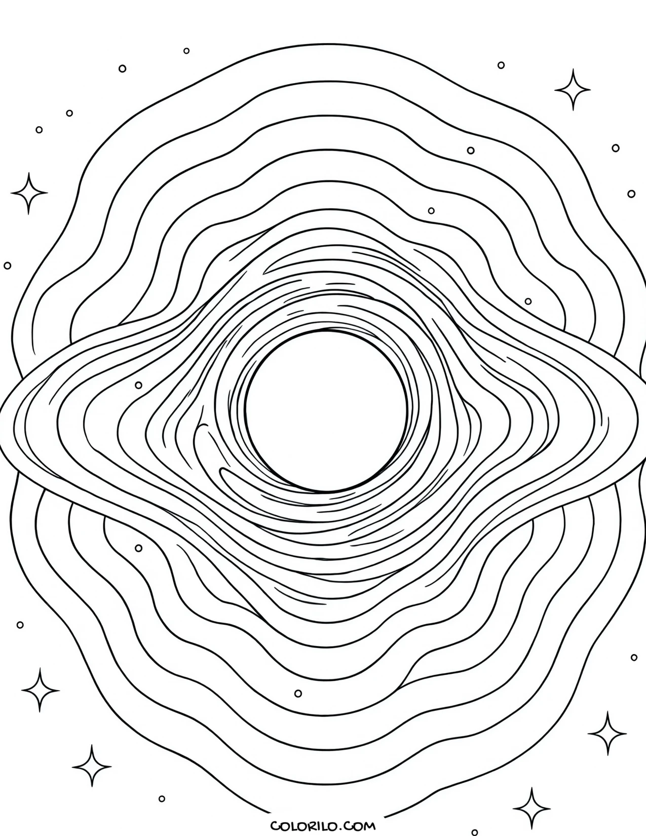 A black hole with its accretion disc coloring page