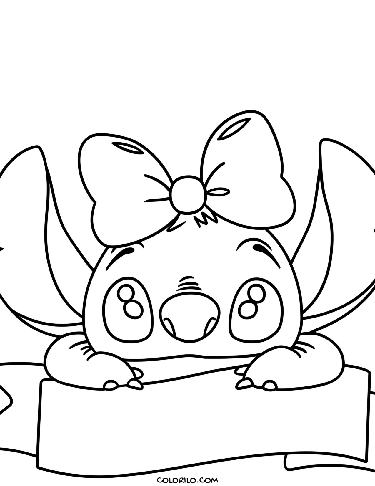 Stitch with a bow and a banner coloring page