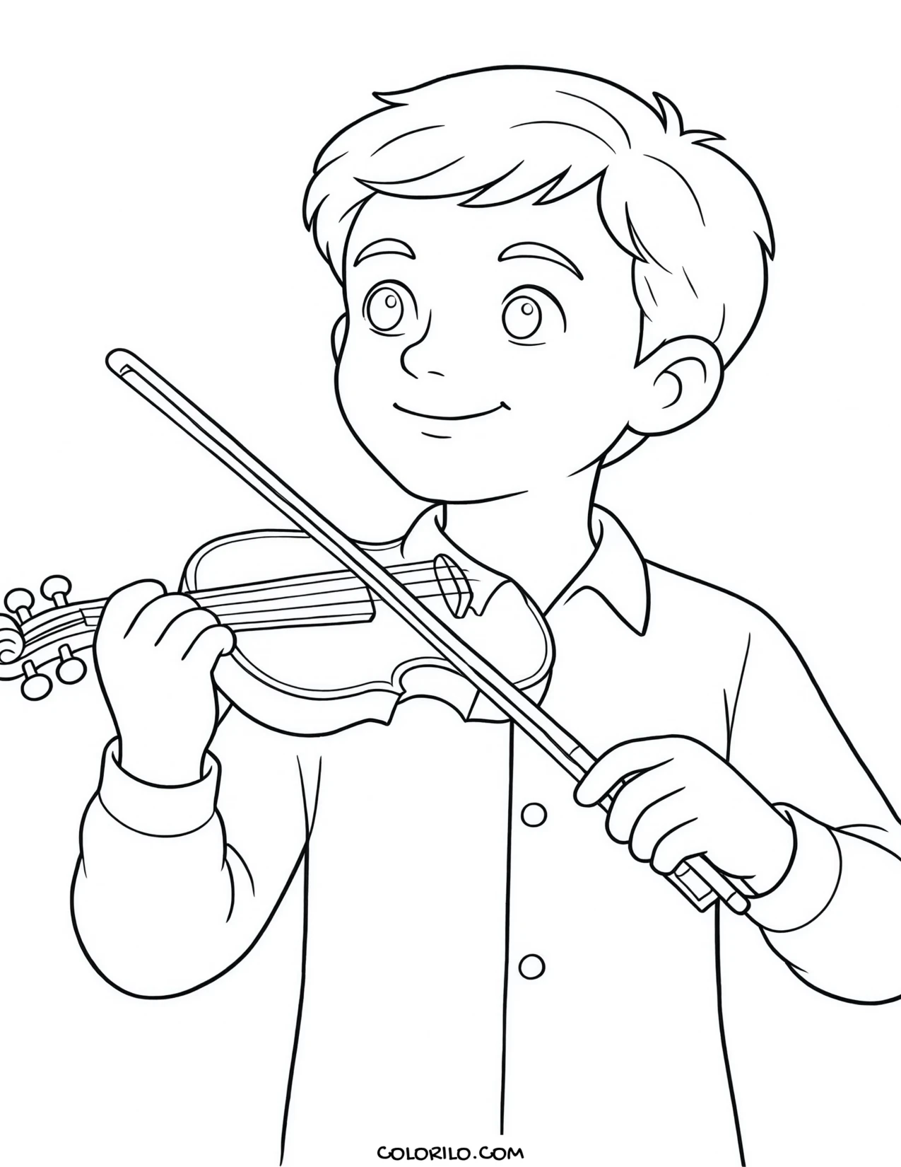 A boy playing a violin coloring page