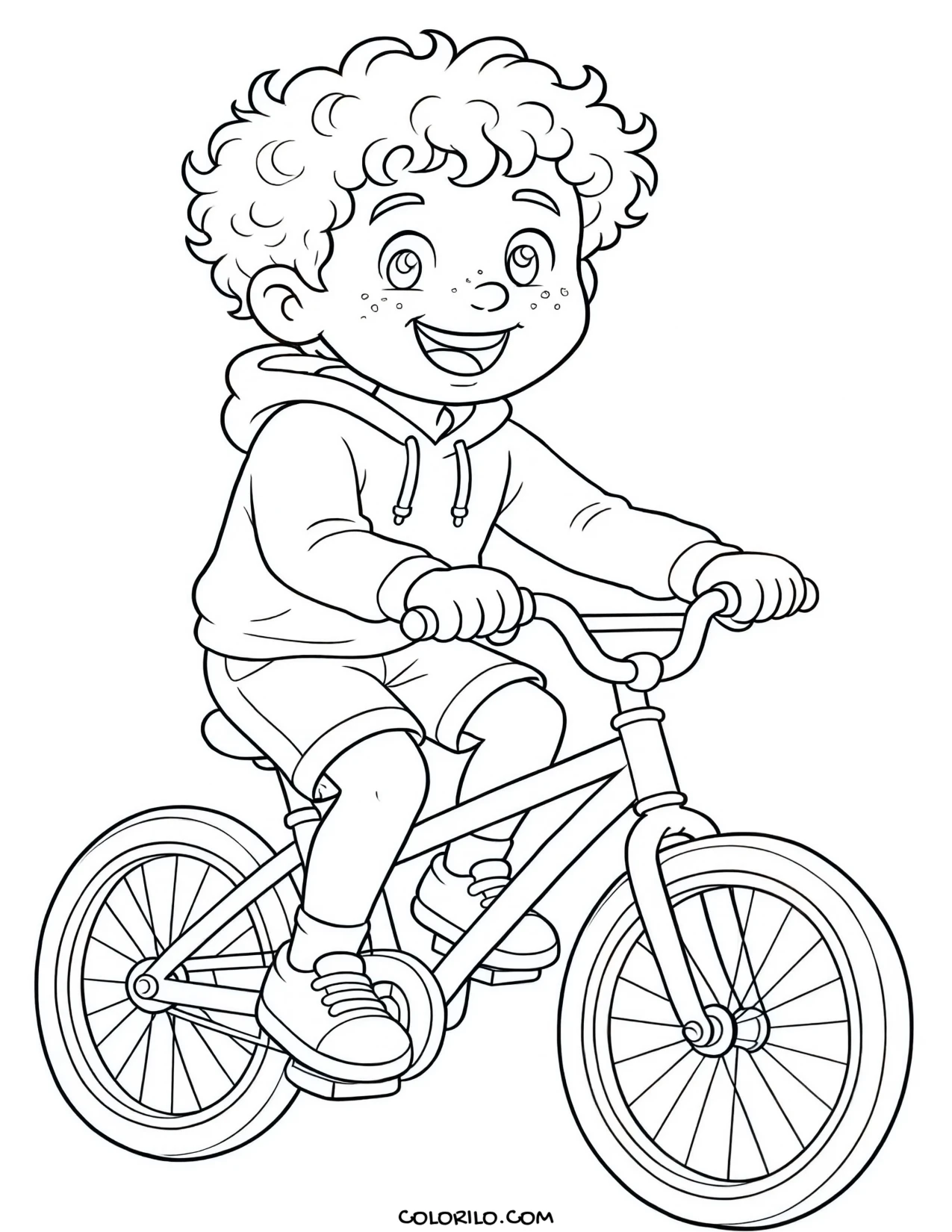 A boy riding his bicycle coloring page