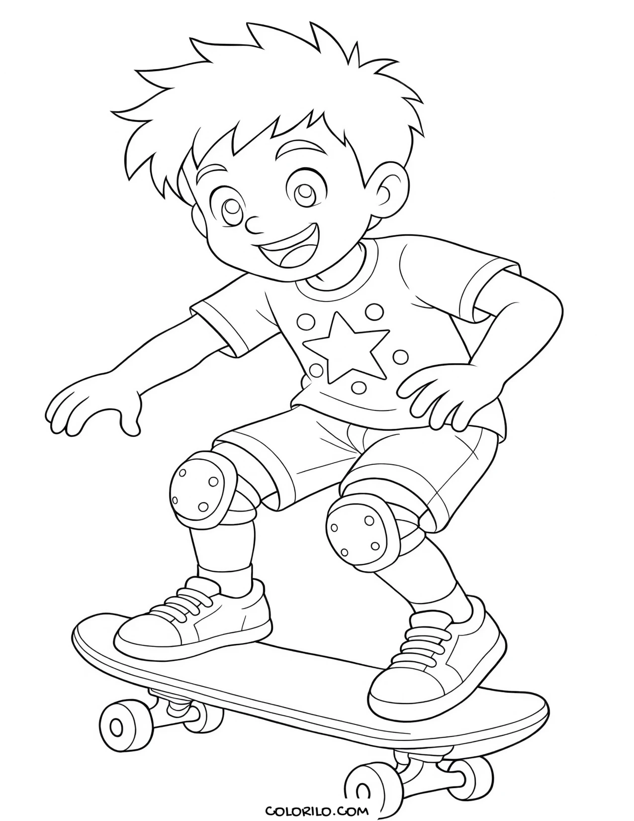 A boy riding a skateboard coloring page