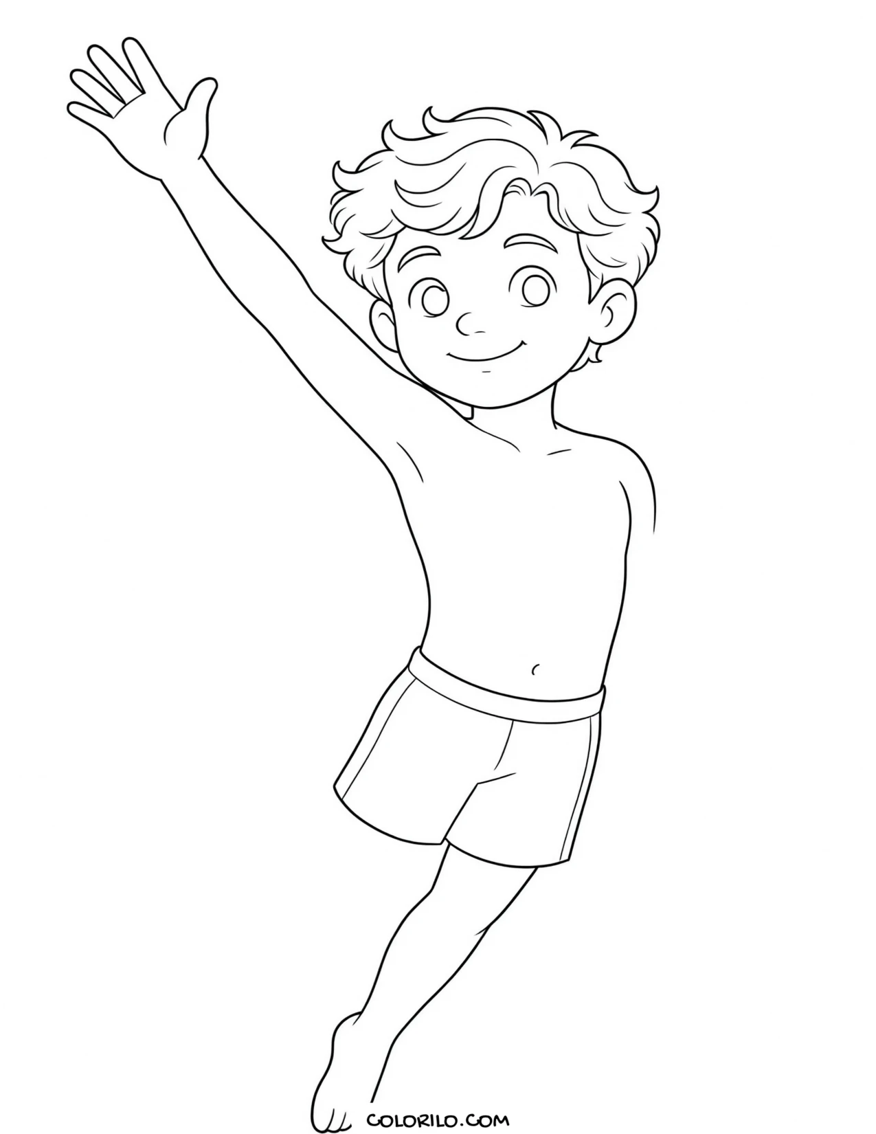A boy swimming in the ocean coloring page