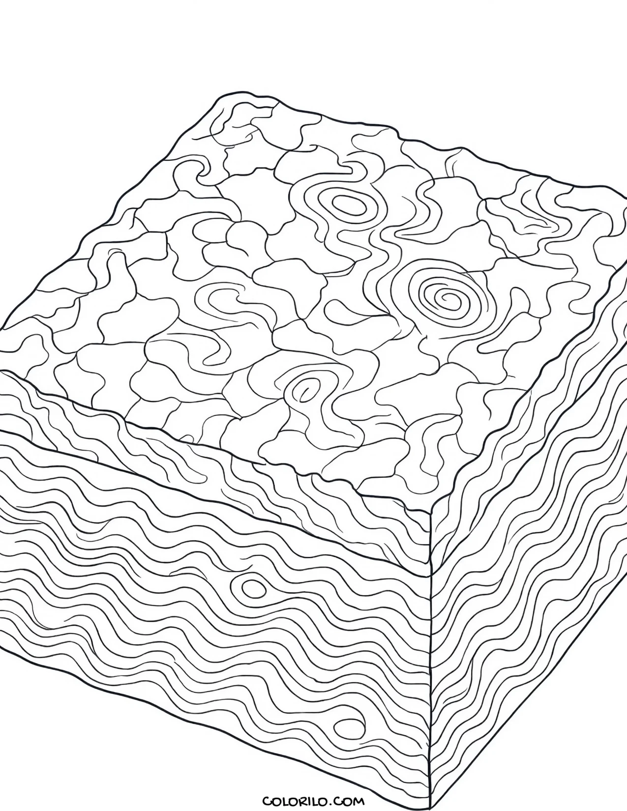 A square brownie with a cracked top coloring page