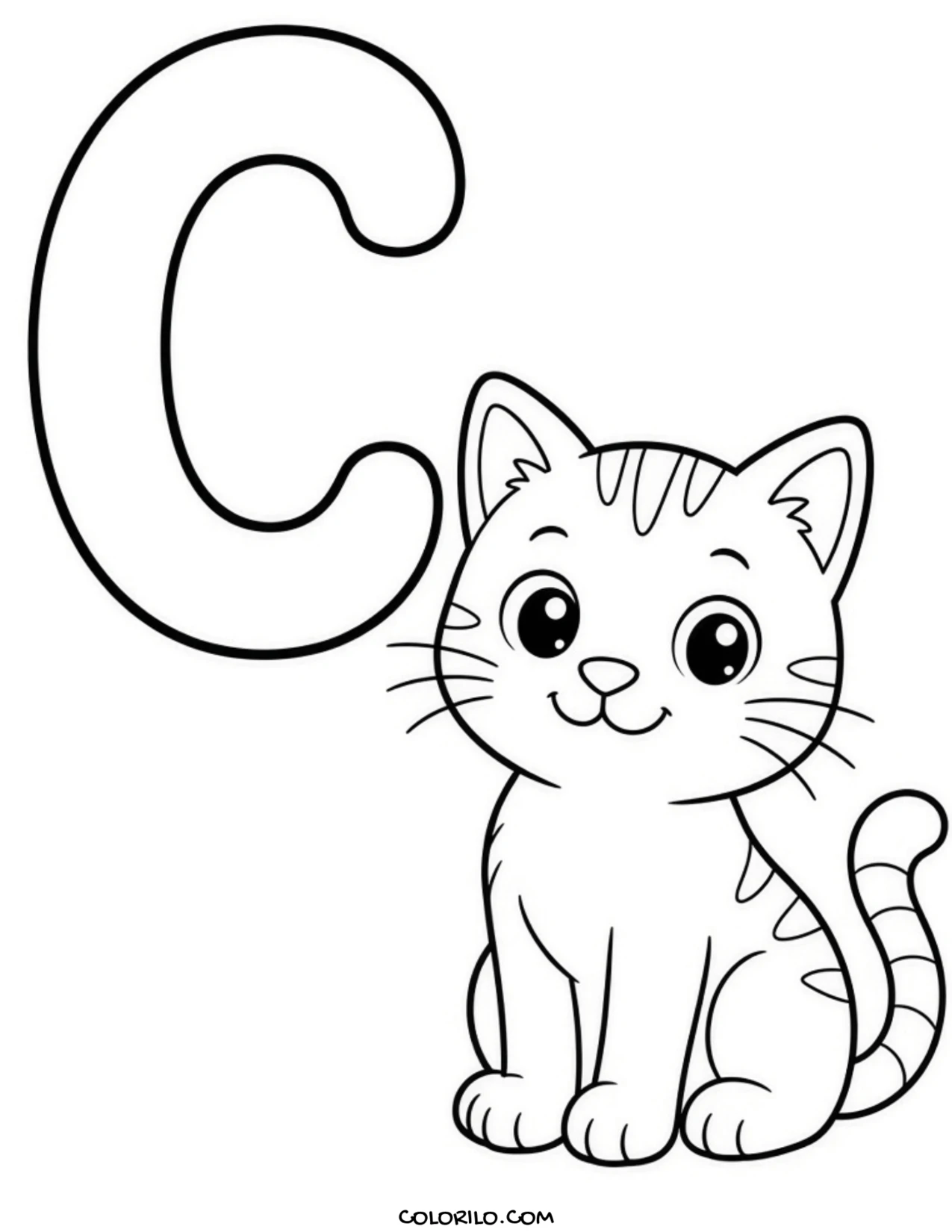 The letter C with a cat coloring page