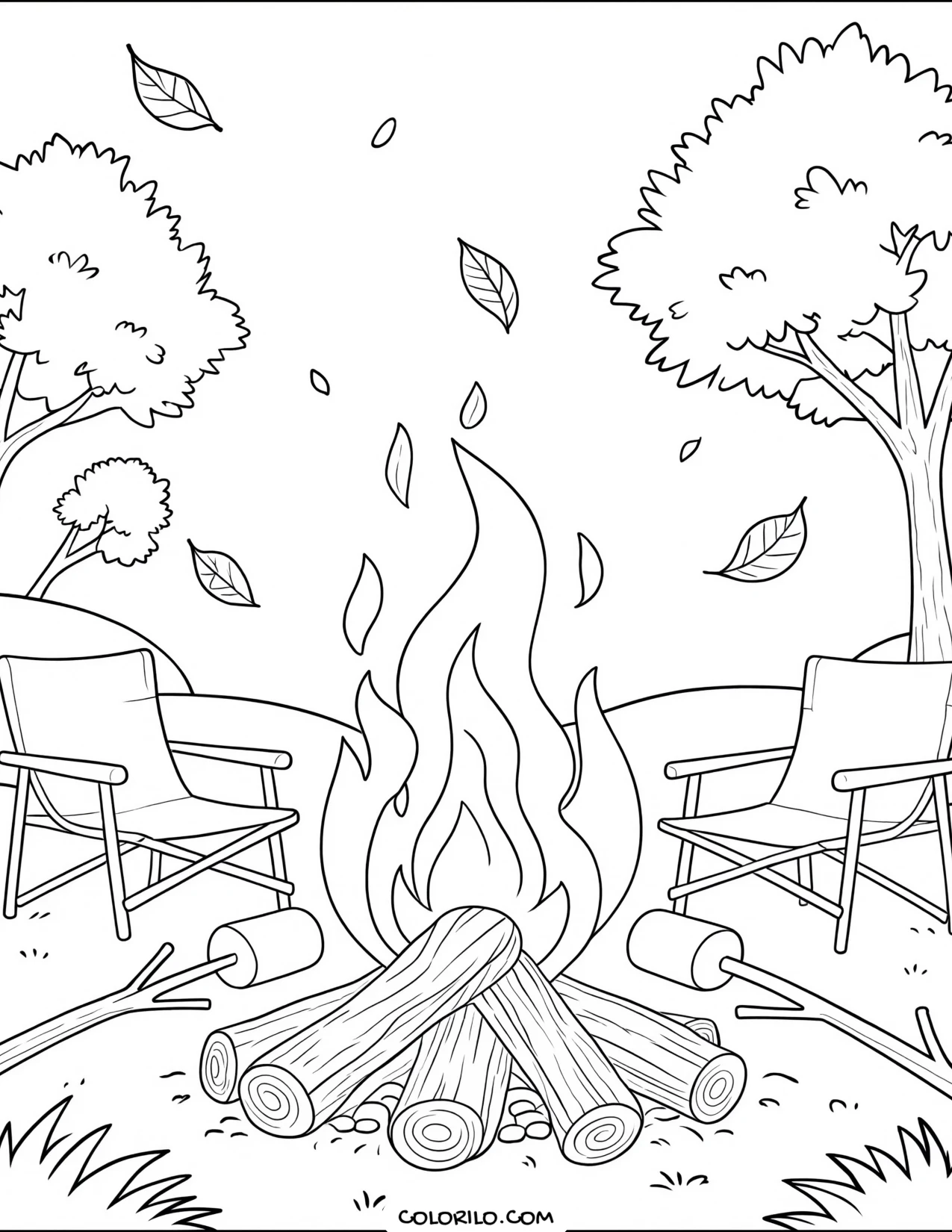Roasting marshmallows over a campfire coloring page