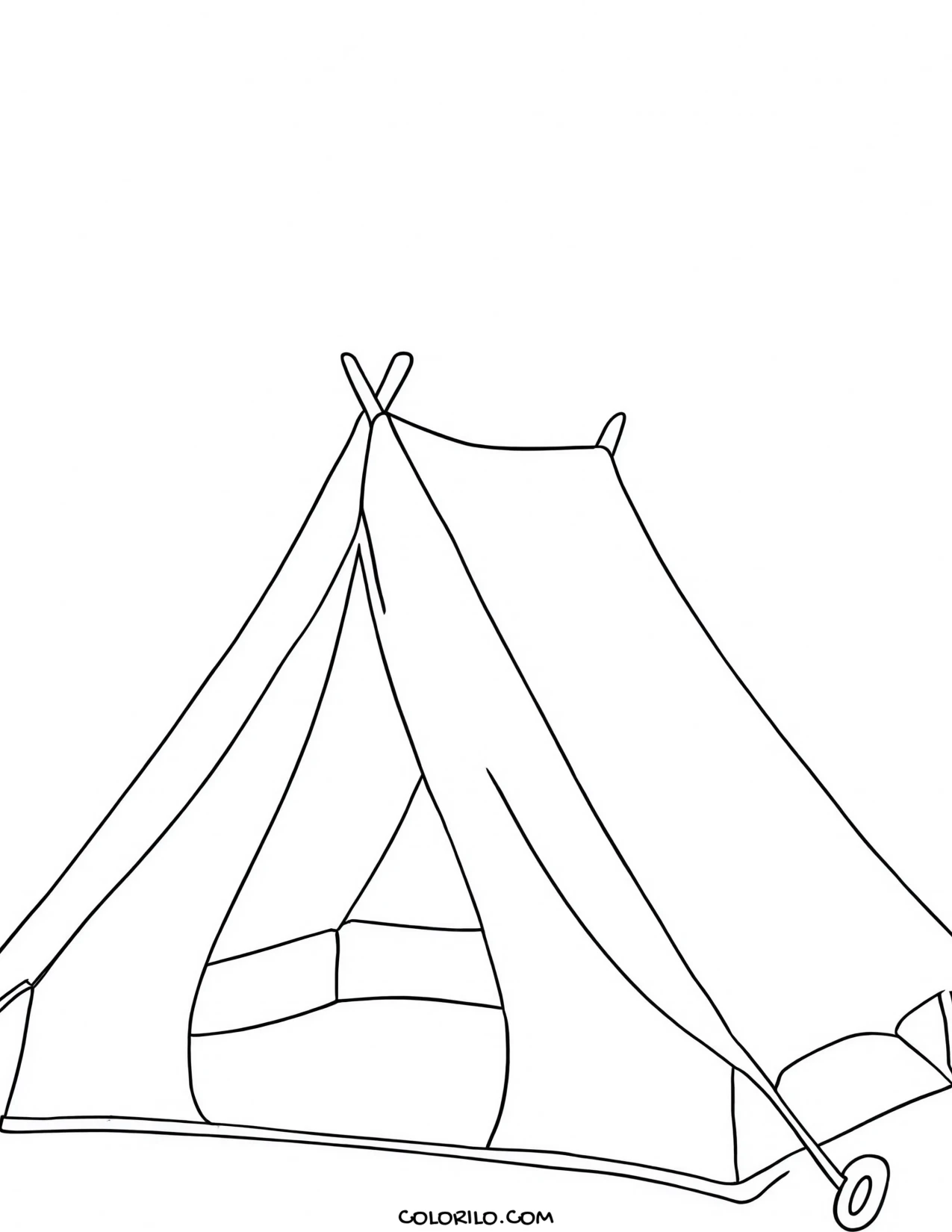 A canvas tent with poles and an open flap coloring page