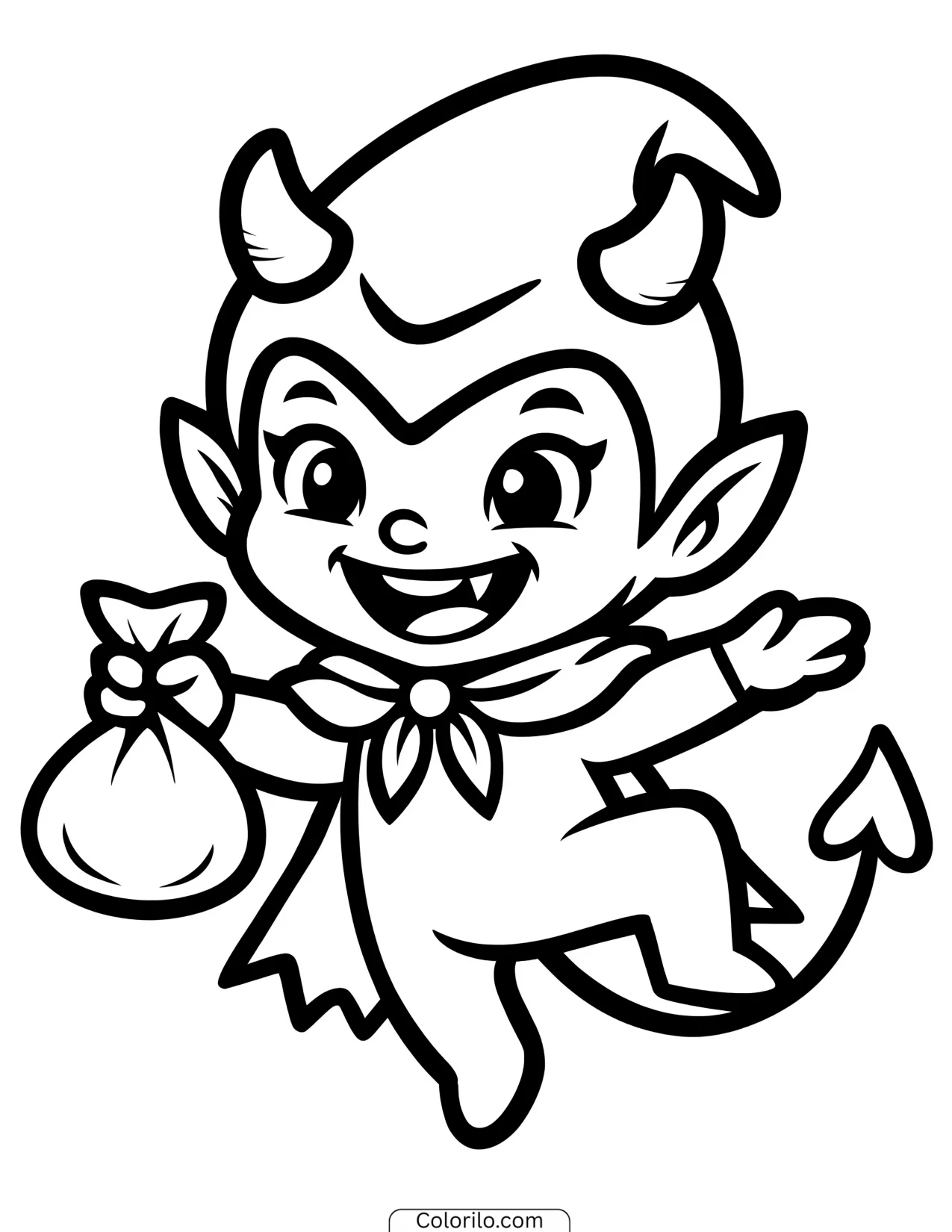 Cartoon devil holding a sack coloring page