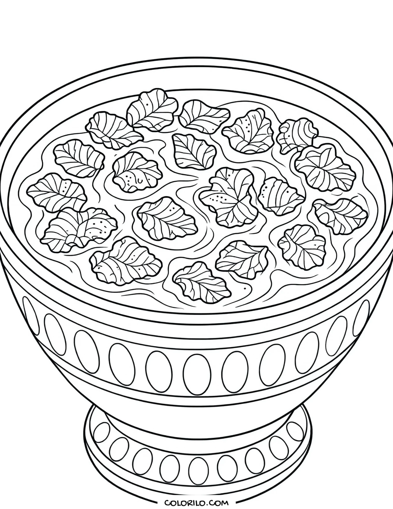 A bowl of cereal with swirling flakes coloring page