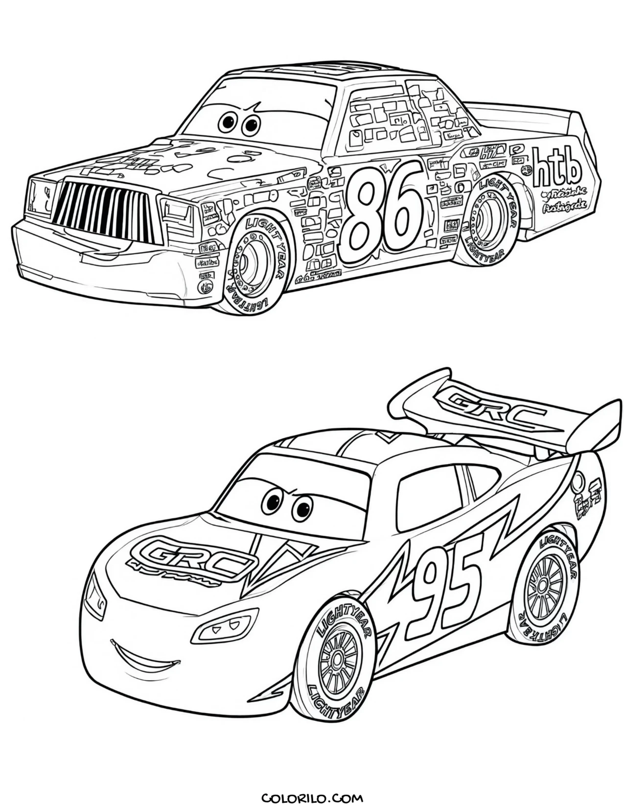 Chick Hicks alongside Lightning McQueen coloring page