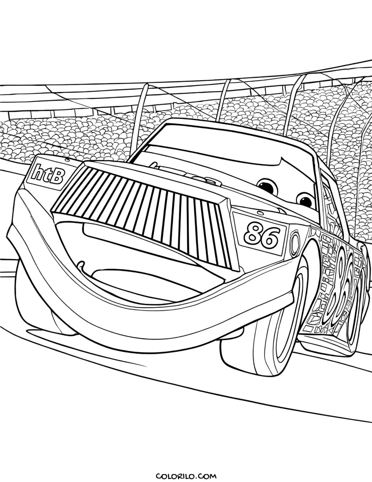 Chick Hicks racing in the stadium coloring page
