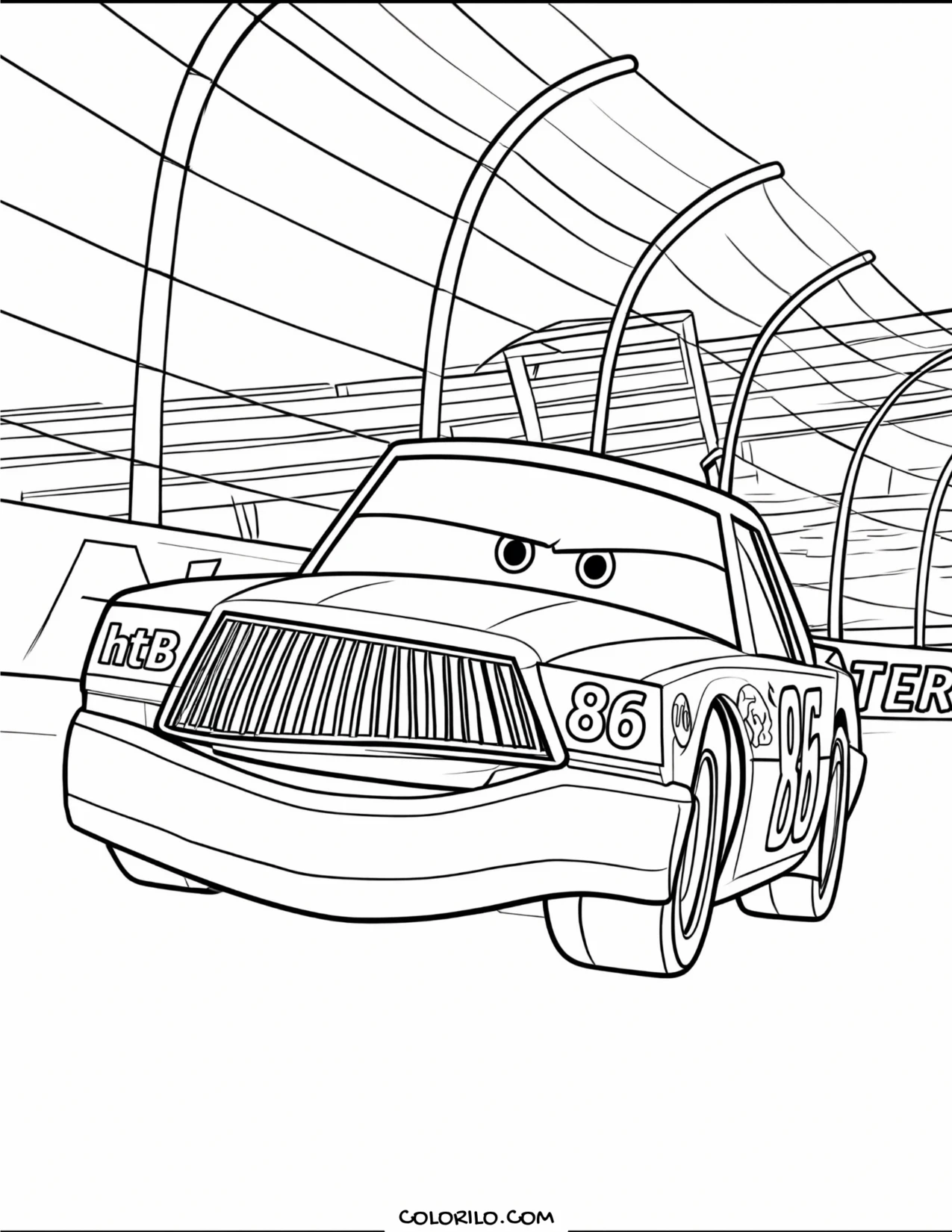 A close-up of Chick Hicks at the stadium coloring page