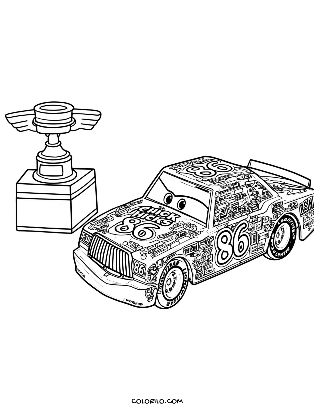 Chick Hicks posing with a trophy coloring page