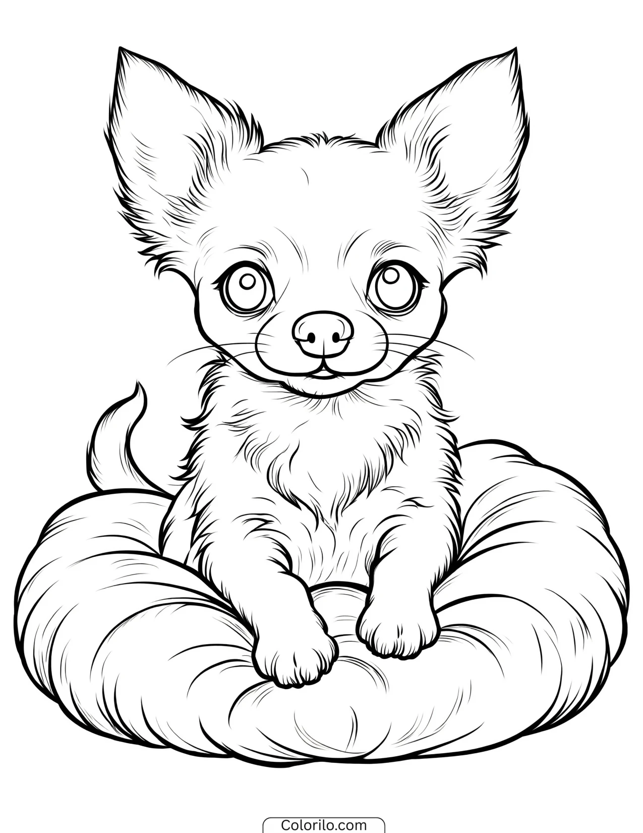 A Chihuahua resting on a cushion coloring page