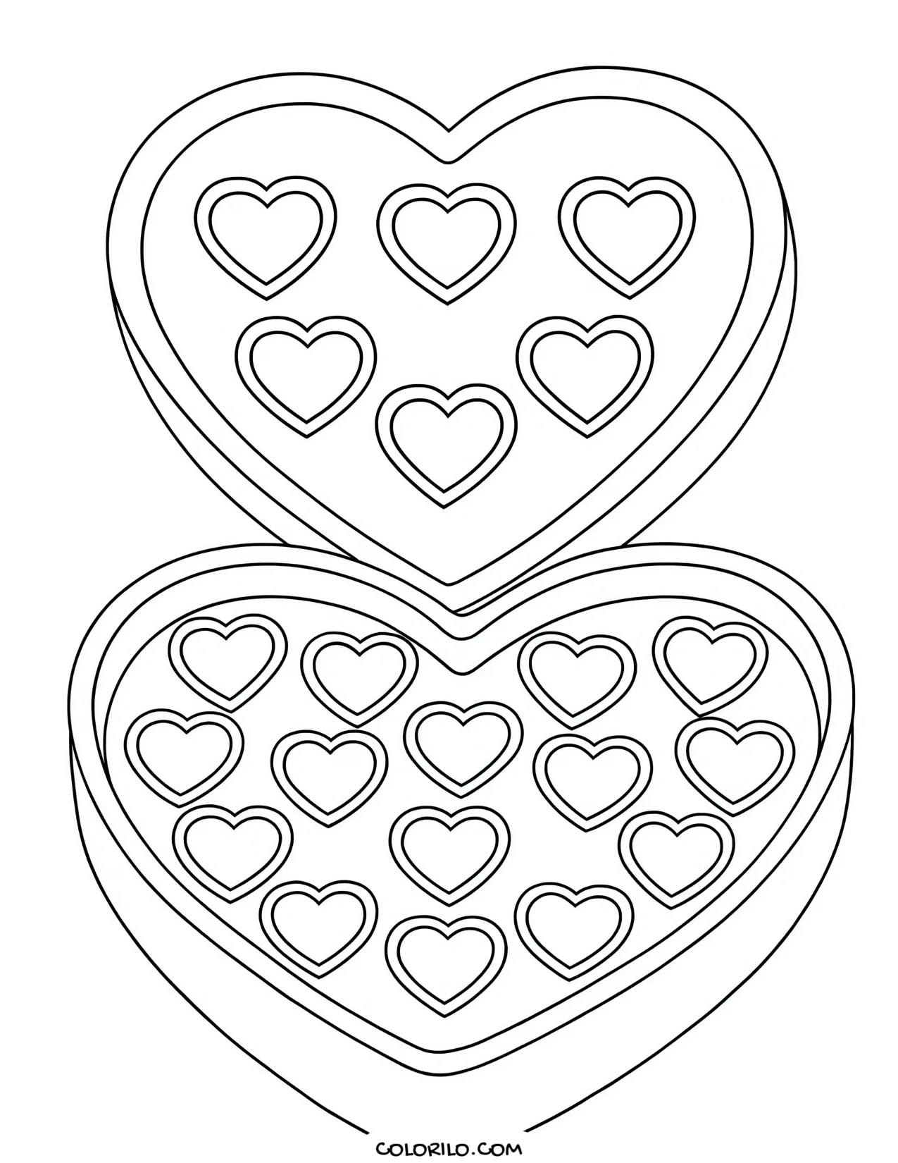 A heart-shaped box of chocolates coloring page