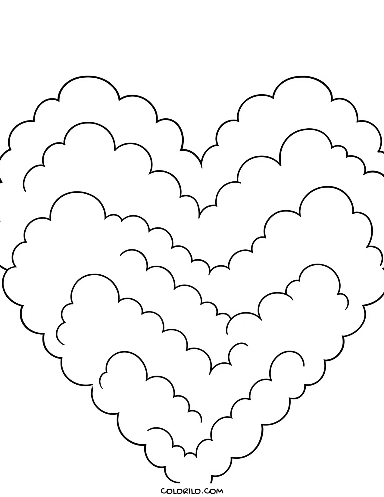 A heart formed from clouds coloring page