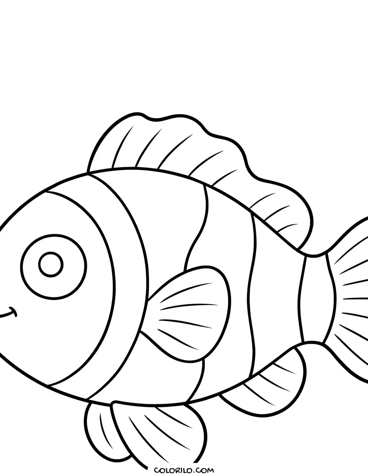 A clownfish swimming alone coloring page
