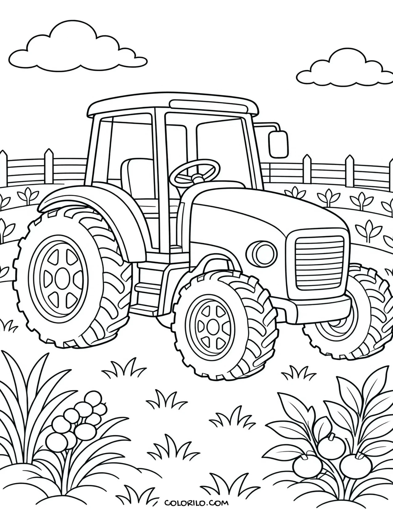 A combine harvester in side view coloring page