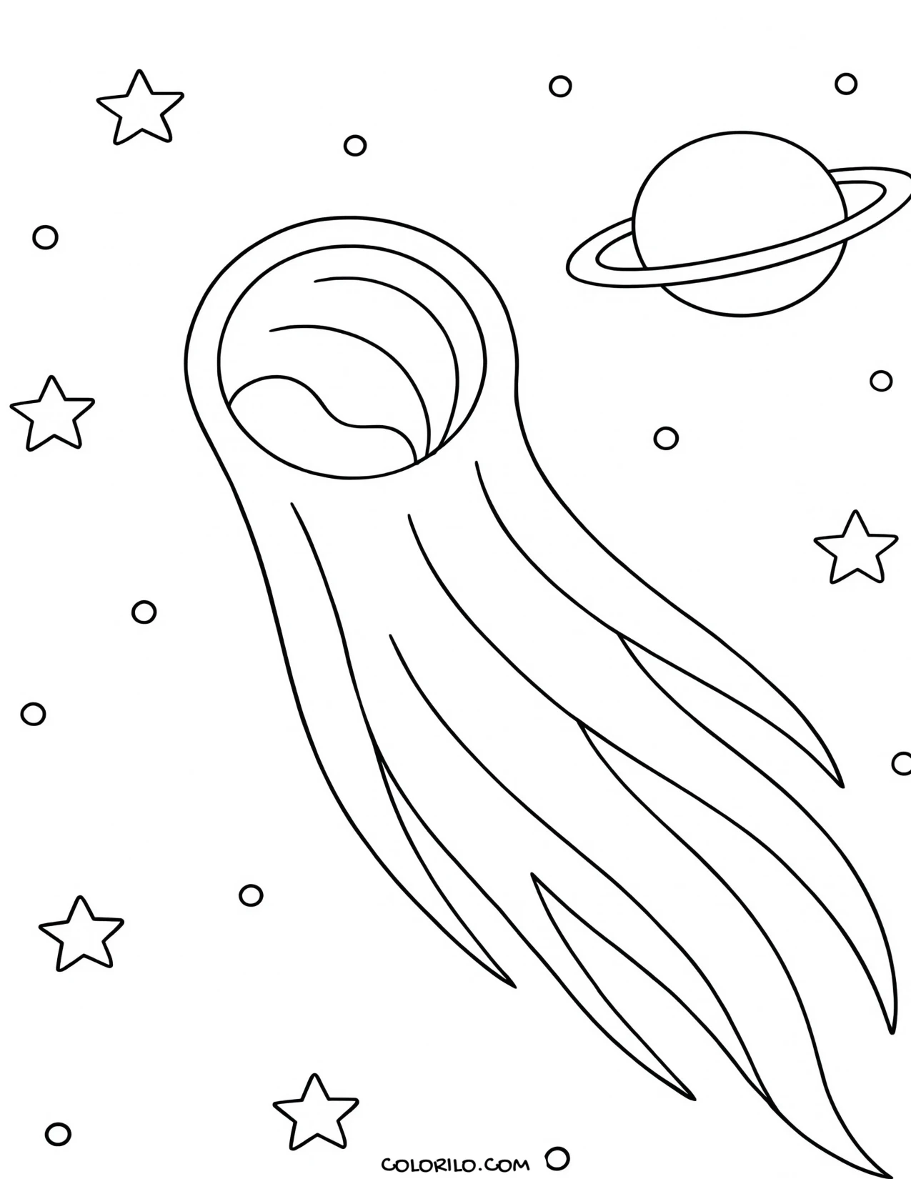 A comet with its long tail coloring page