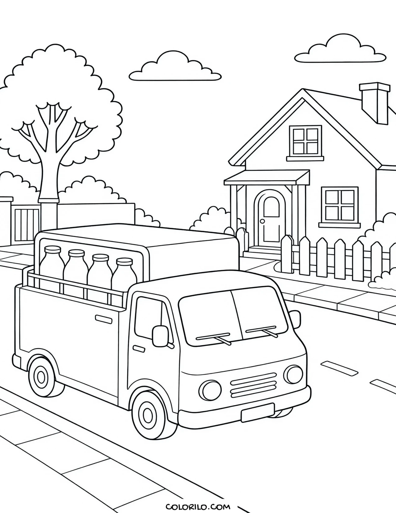 A crane truck with its boom extended coloring page