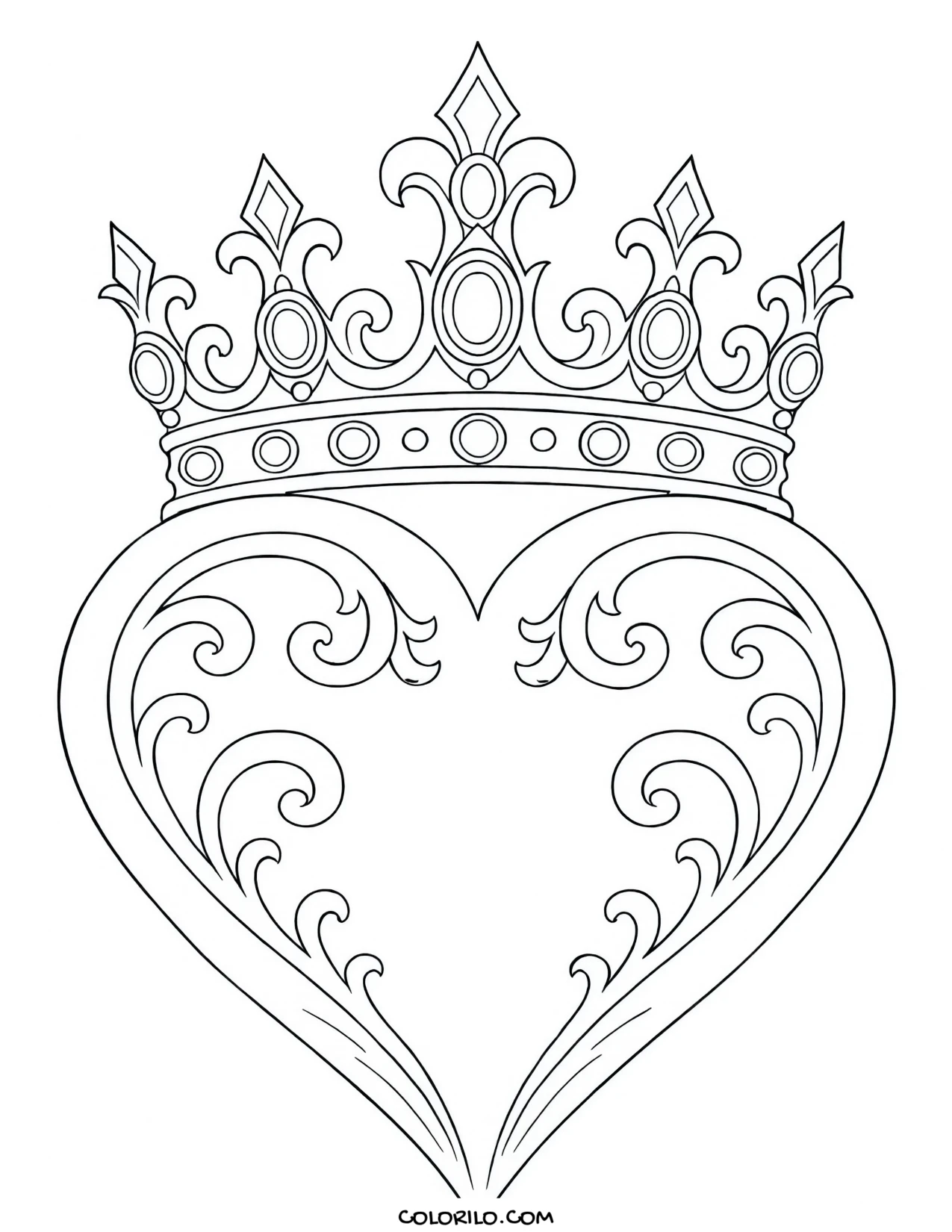 A heart wearing a crown coloring page