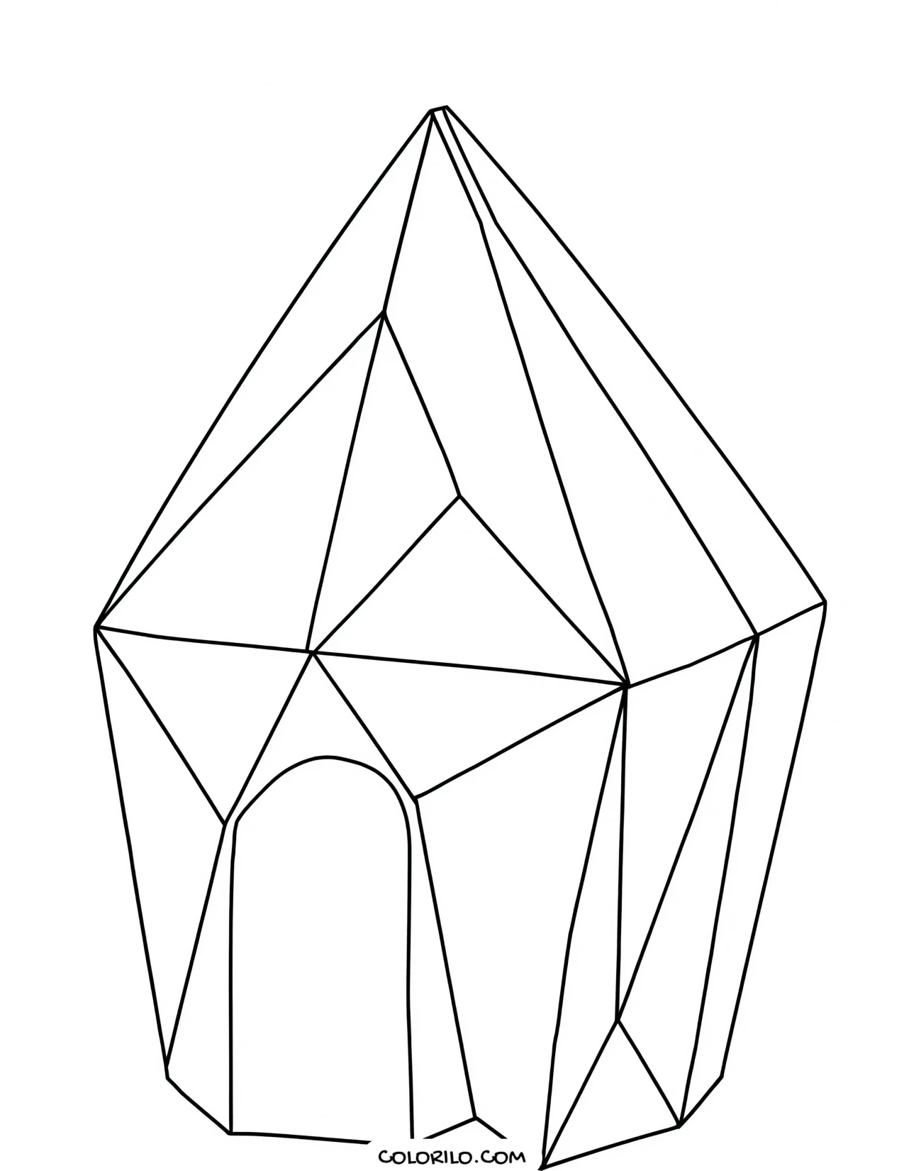 A crystal house with faceted walls coloring page