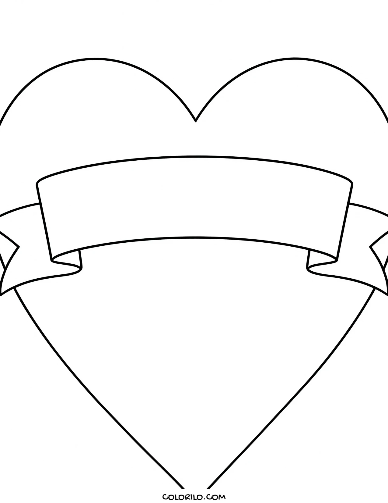 A heart with a curved blank banner coloring page