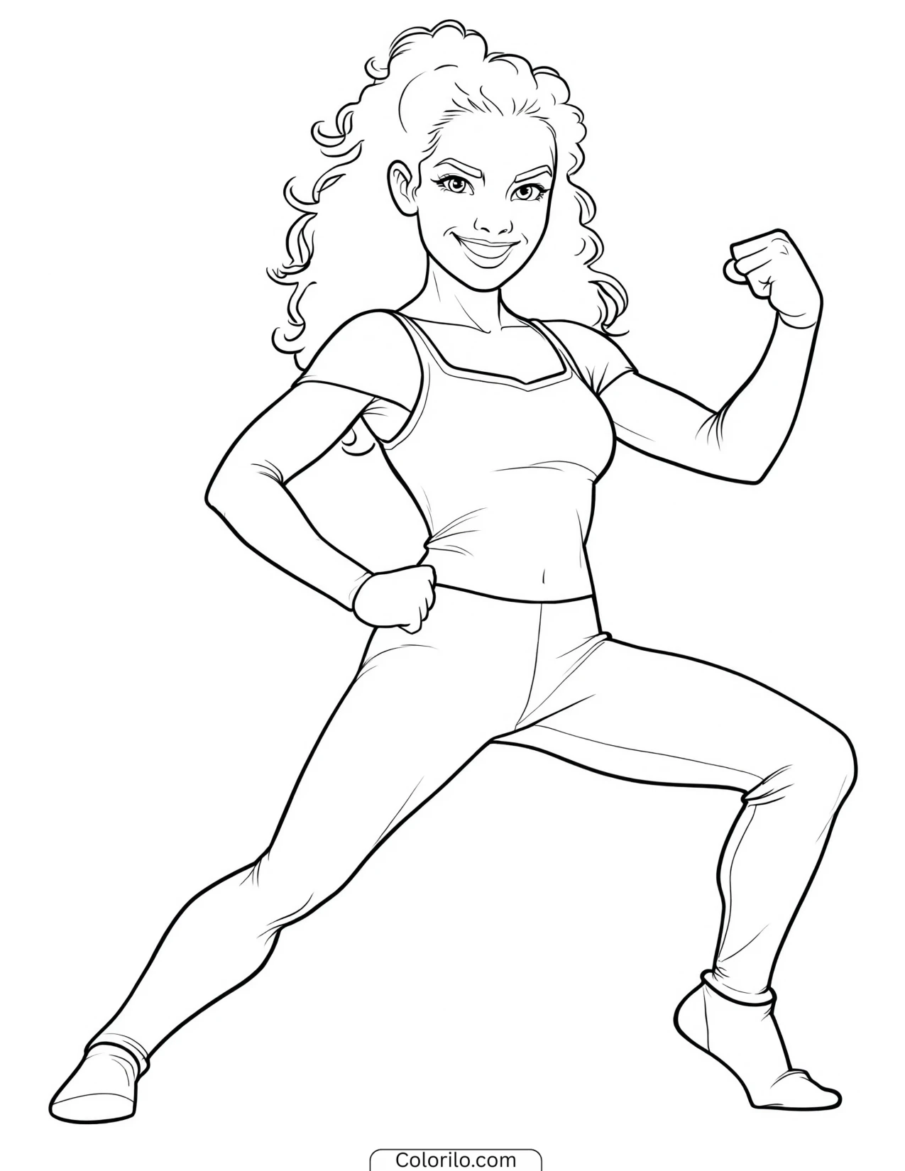 Daniela of KATSEYE in a confident flexing pose coloring page