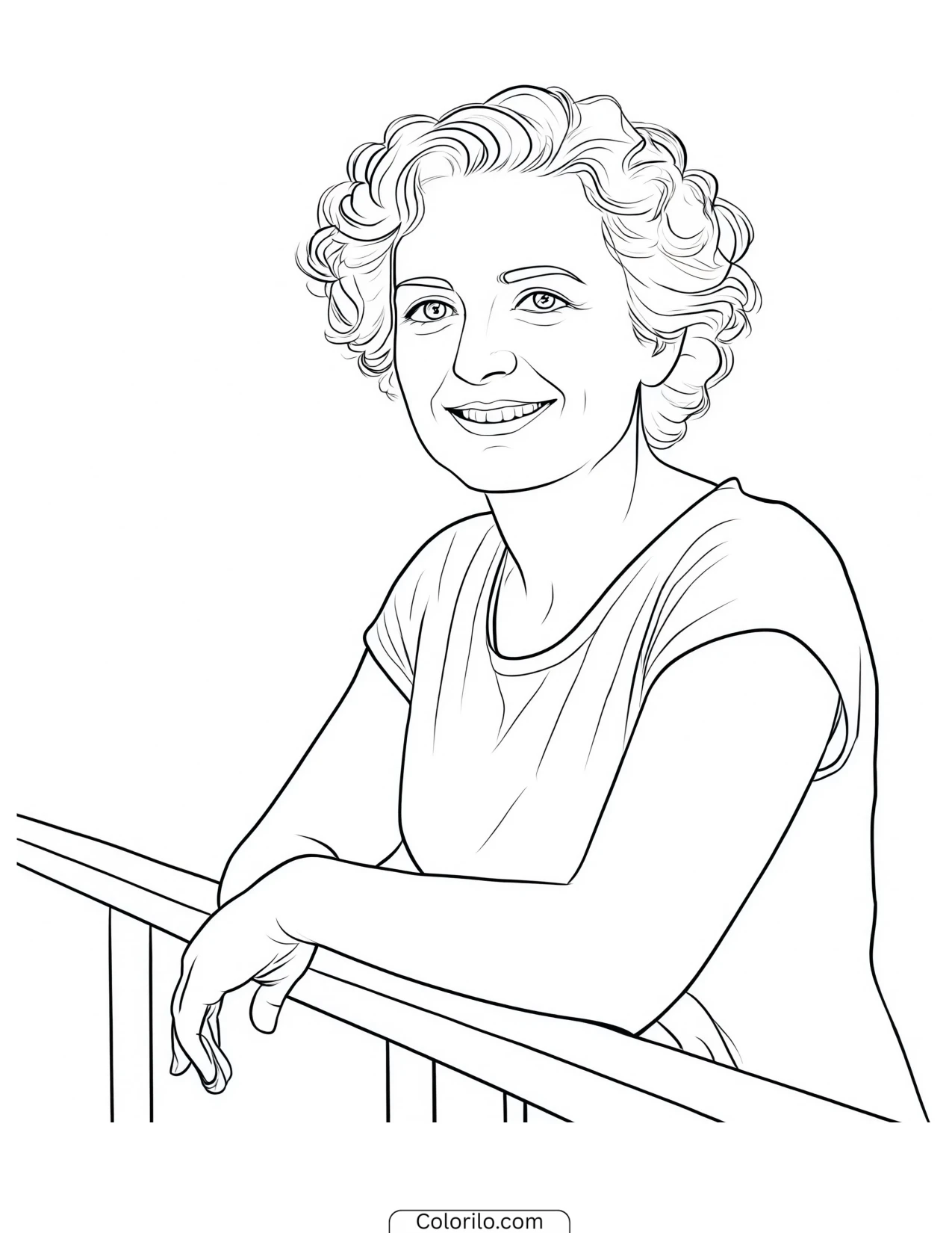 Daniela of KATSEYE leaning on a railing coloring page